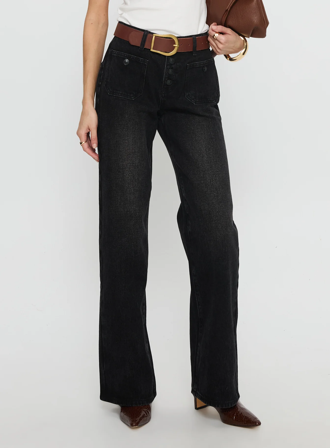 Carianne Low Rise Wide Leg Jeans Washed Black