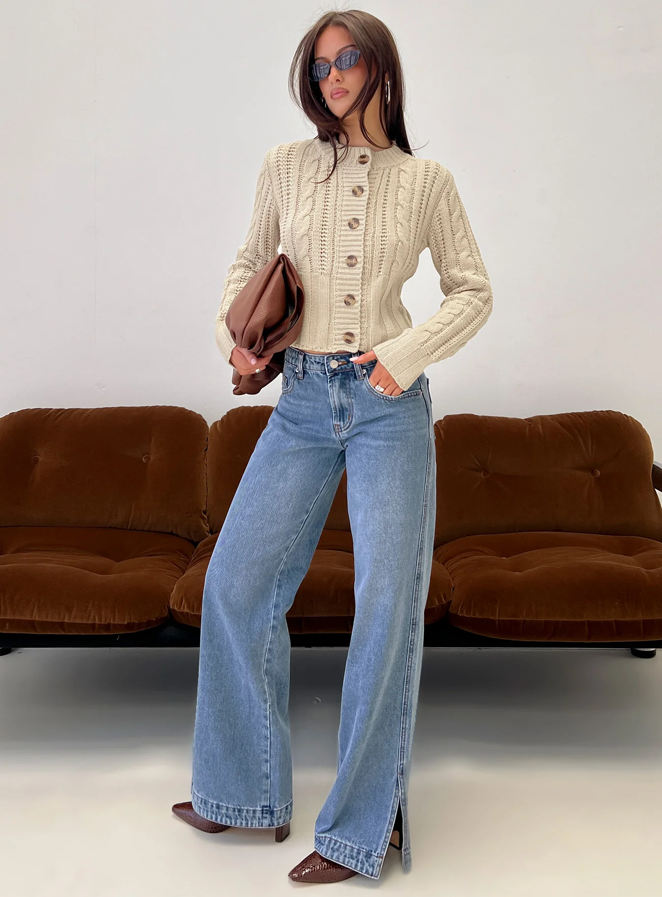 Donielle Cable Knit Cardigan Beige