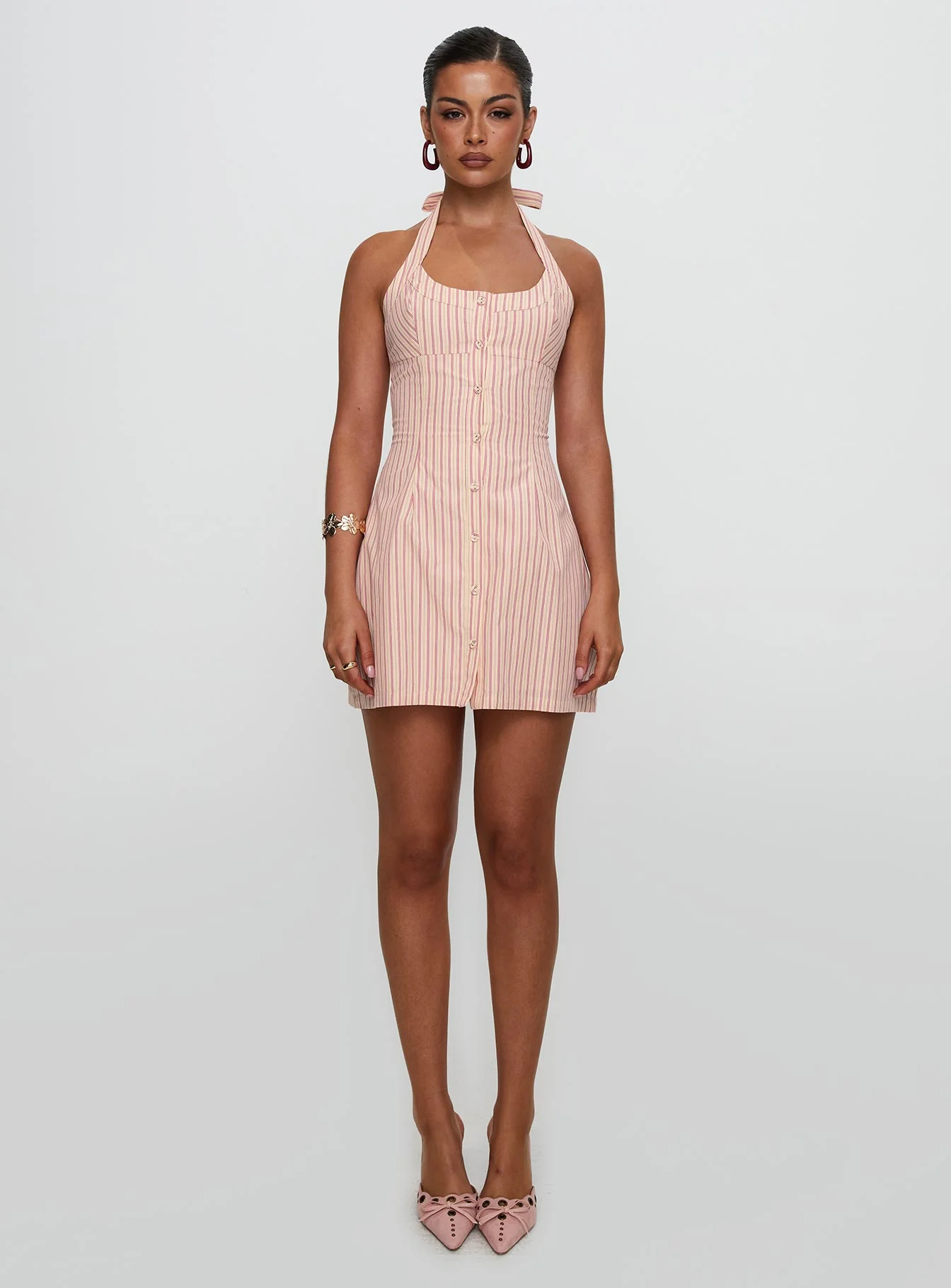 Mallorie Halter Mini Dress Pink Stripe