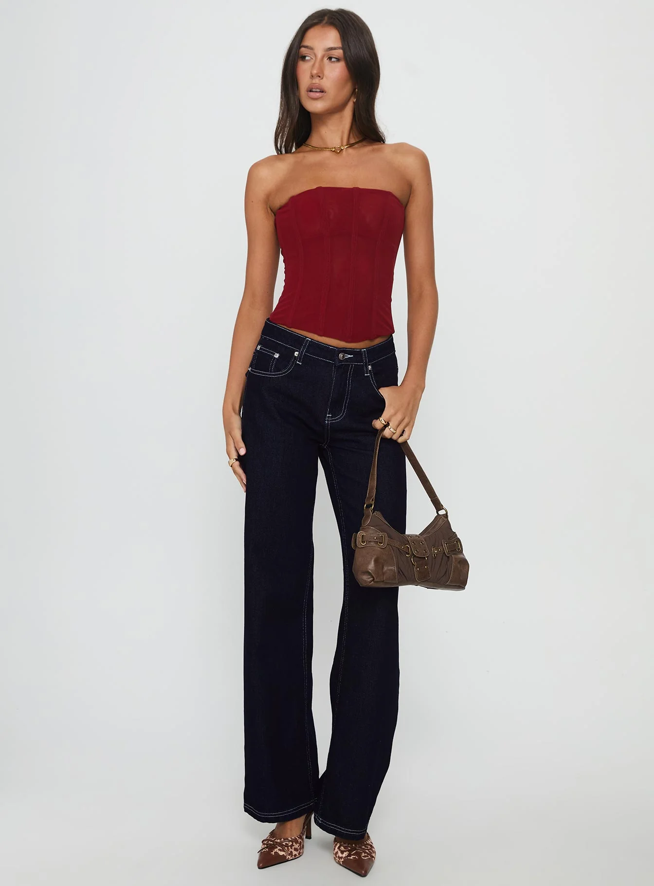 Oscuro Longline Mesh Corset Top Berry