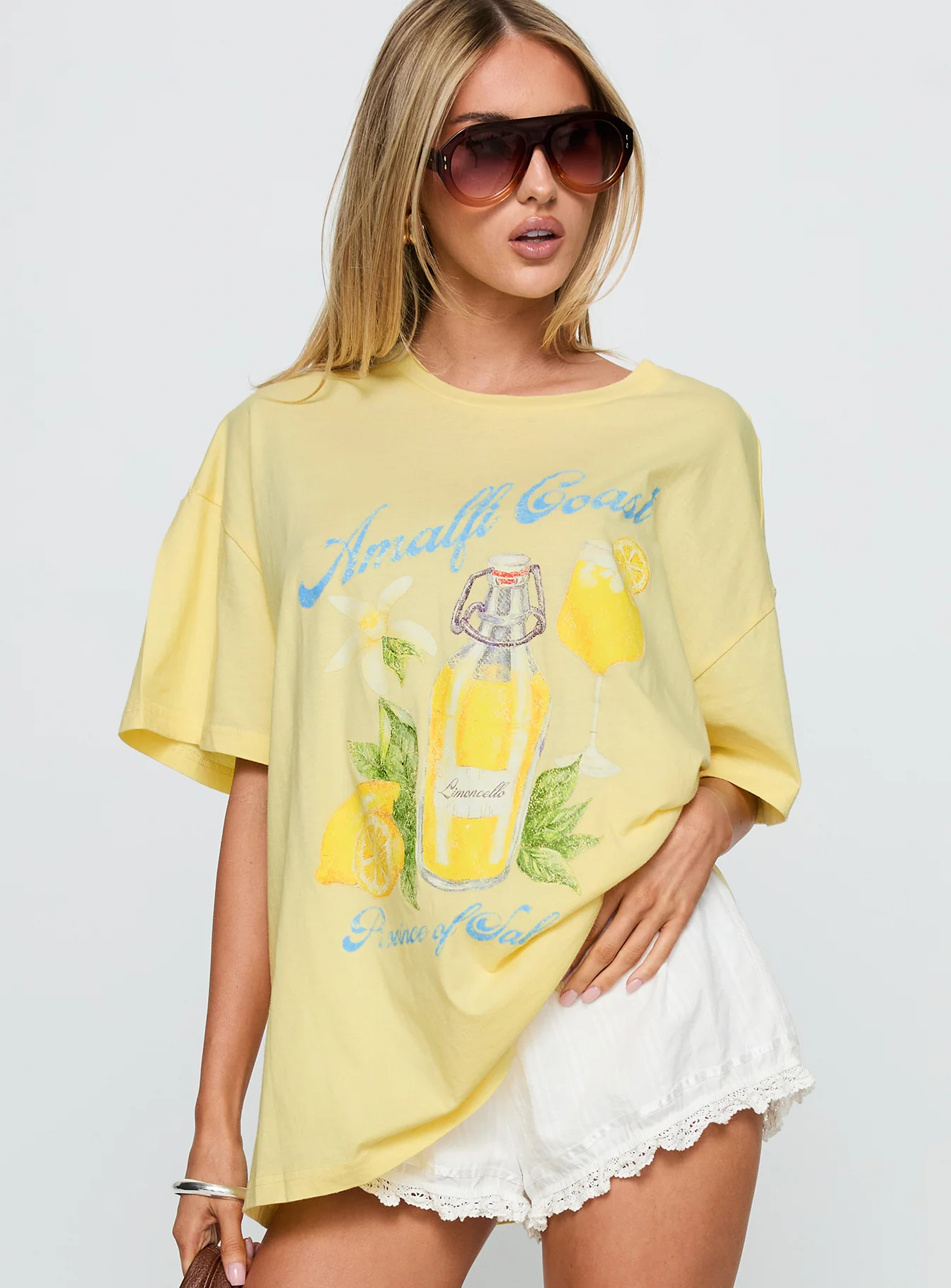 Amalfi Coast Oversized Graphic Tee Pastel Yellow