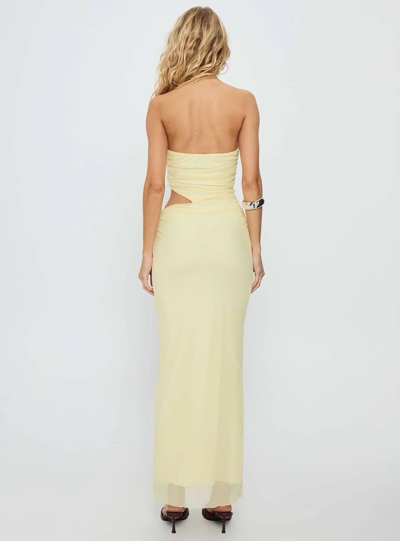Tyllie Strapless Cut Out Maxi Dress Yellow