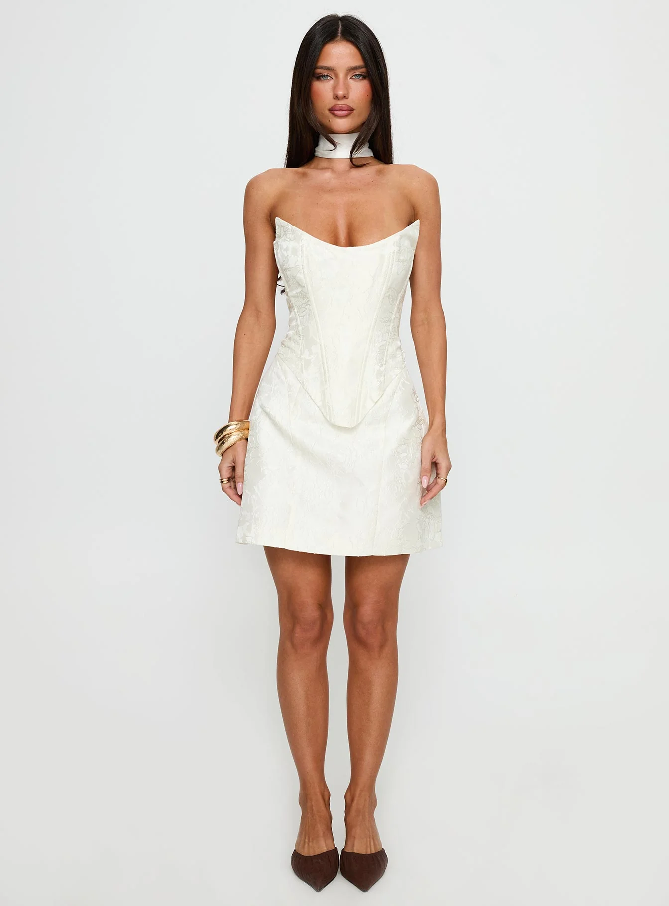 Pearla Strapless Scarf Mini Dress Ivory