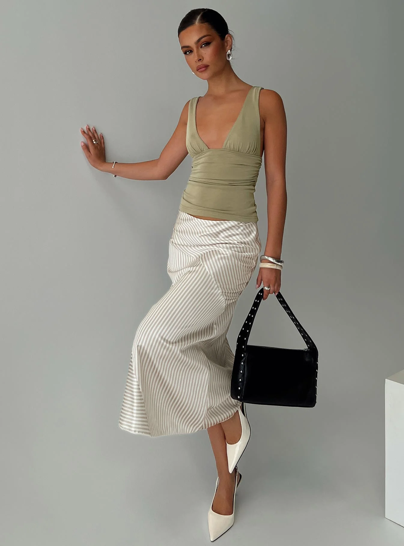 Priscella Asymmetrical Midi Skirt Multi