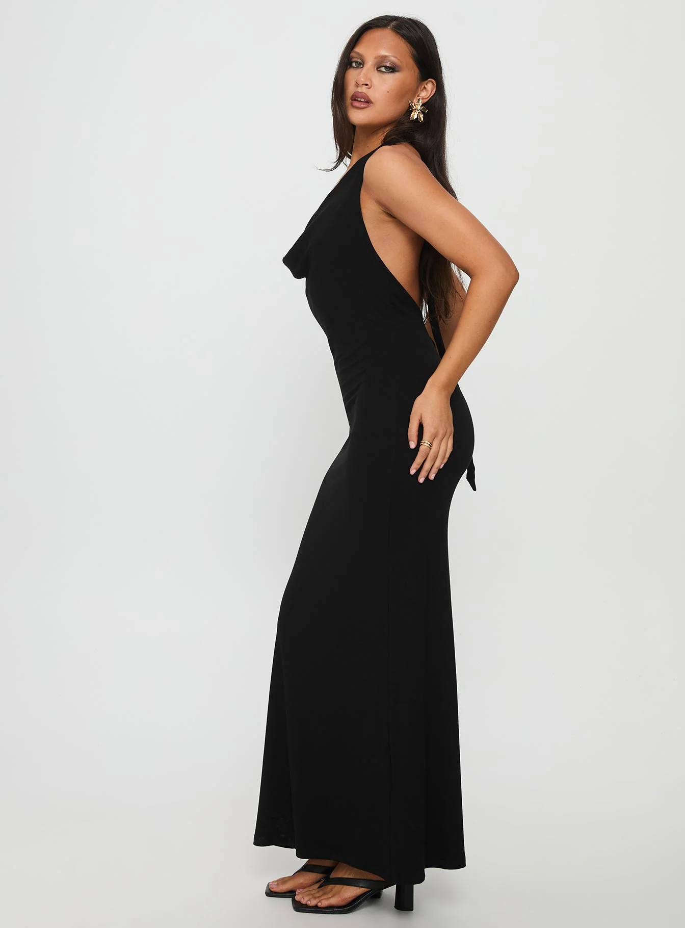 Diamonde Halter Scarf Maxi Dress Black
