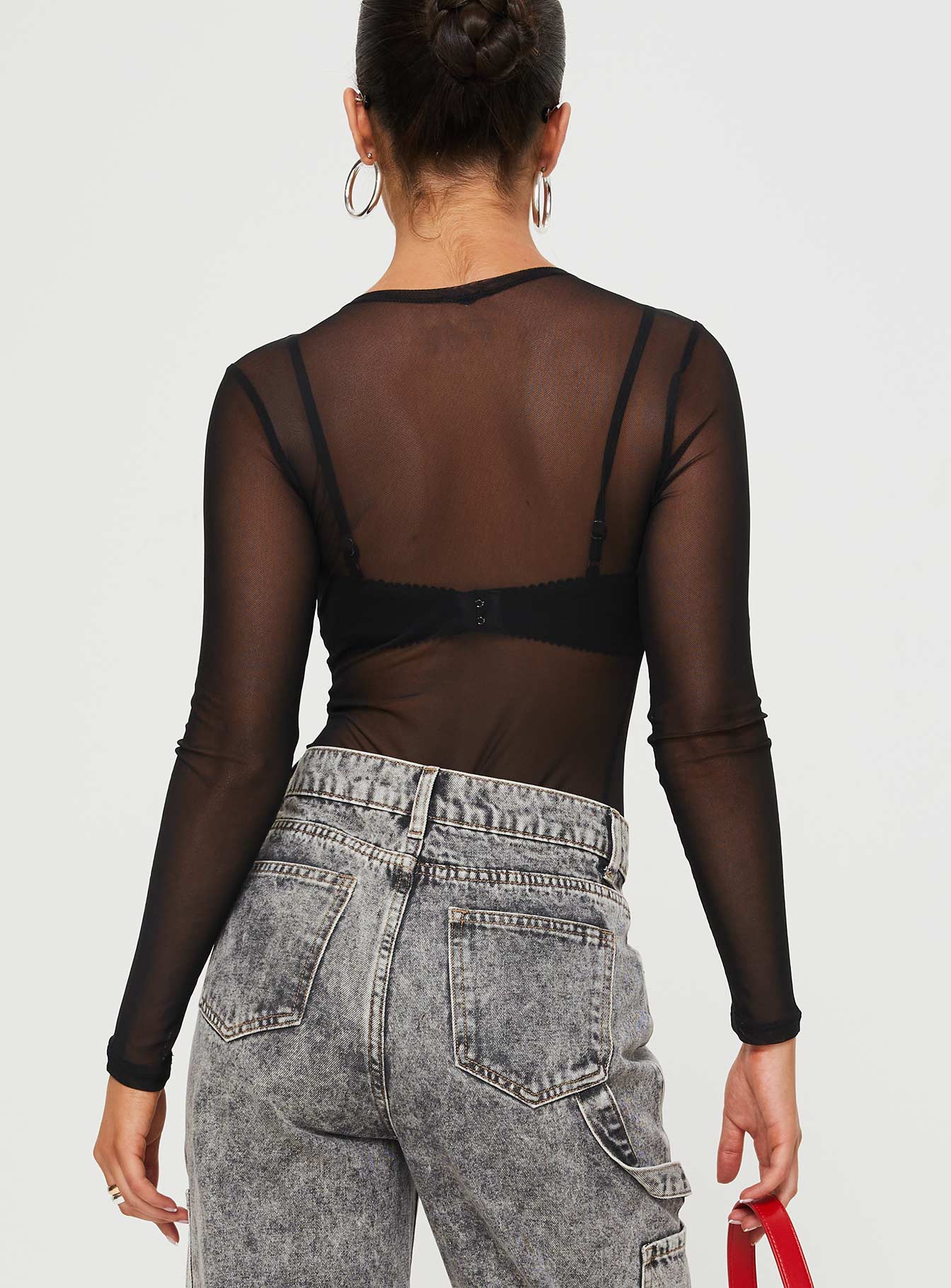 Minsky Long Sleeve Mesh Bodysuit Black