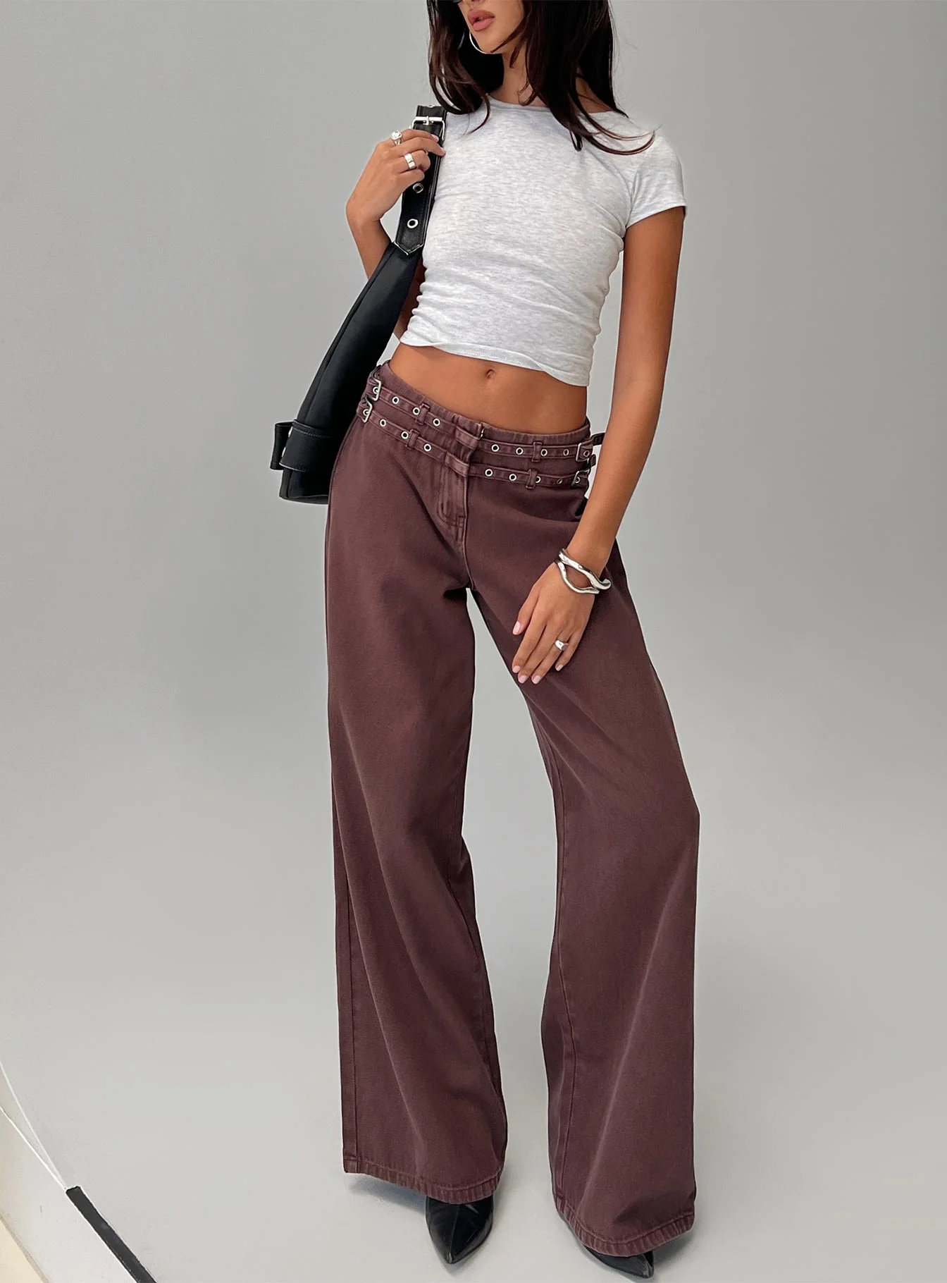 Baccarat Mid Rise Wide Leg Belted Pant Chocolate