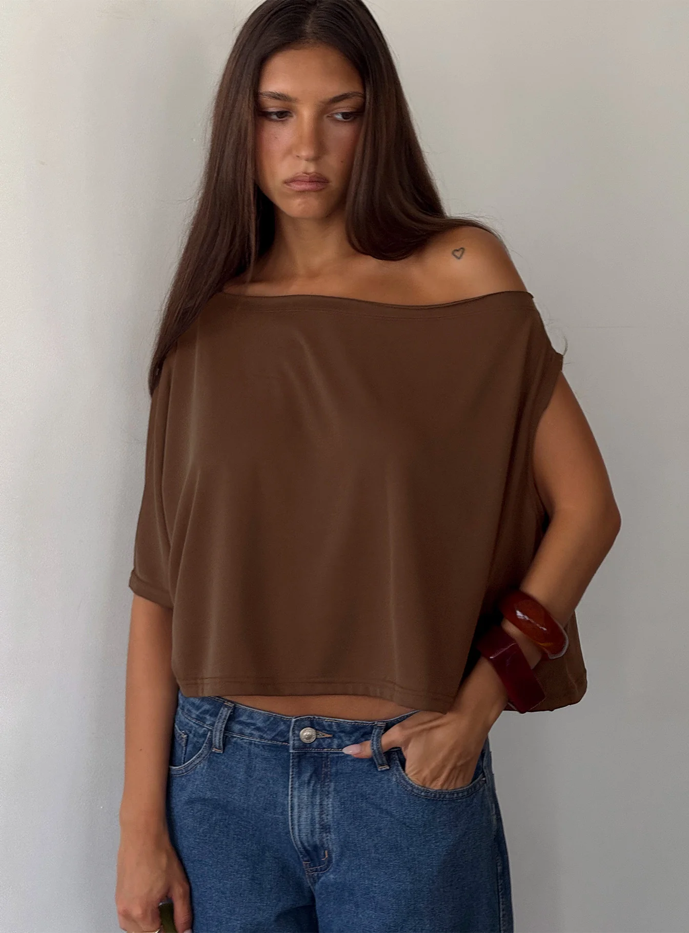 Passerby Asymmetrical Off Shoulder Top Brown
