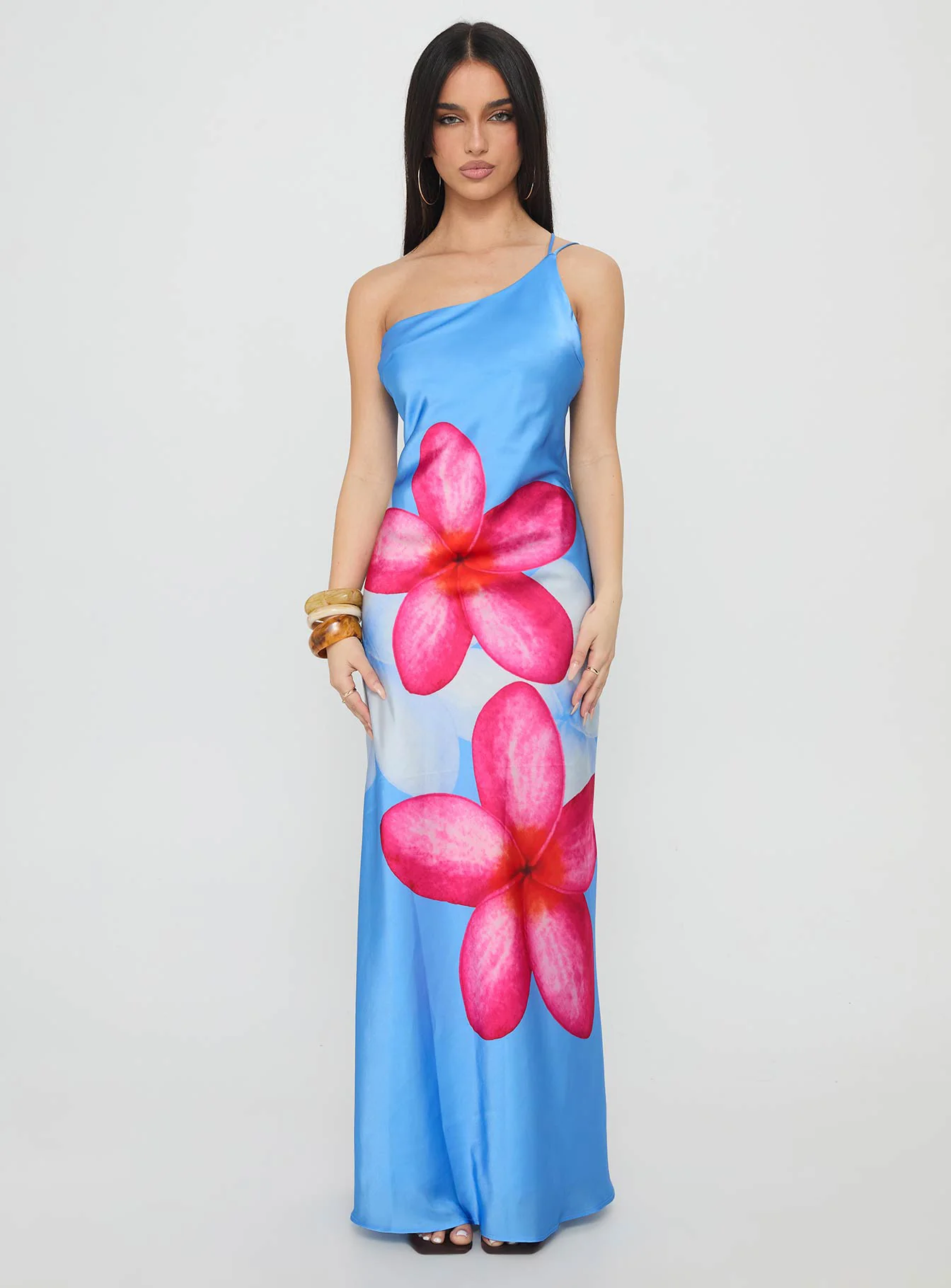 Meilana One Shoulder Maxi Dress Blue Floral