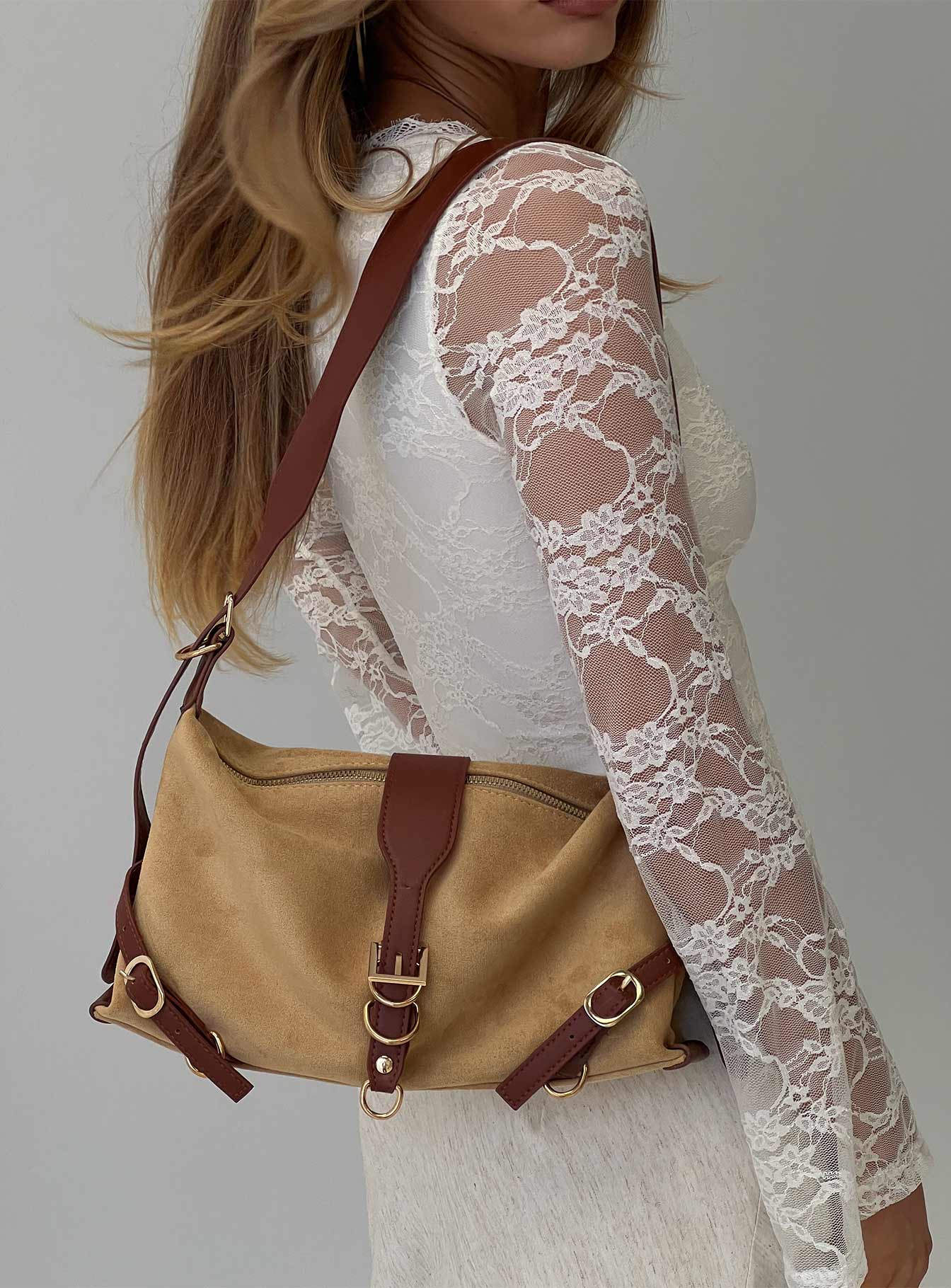 Anatolius Faux Suede Shoulder Bag Brown