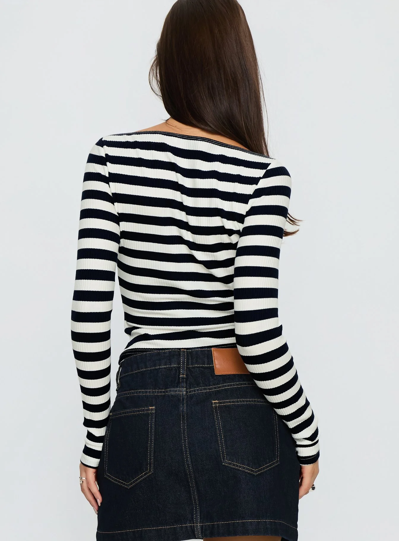 Tashana Long Sleeve Off Shoulder Top Navy Stripe