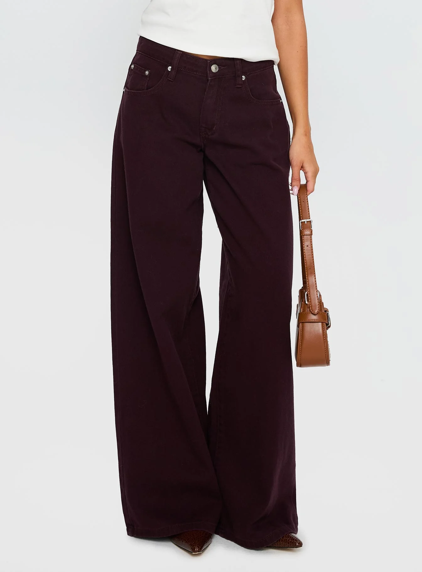 Big News Mid Rise Wide Leg Jeans Currant