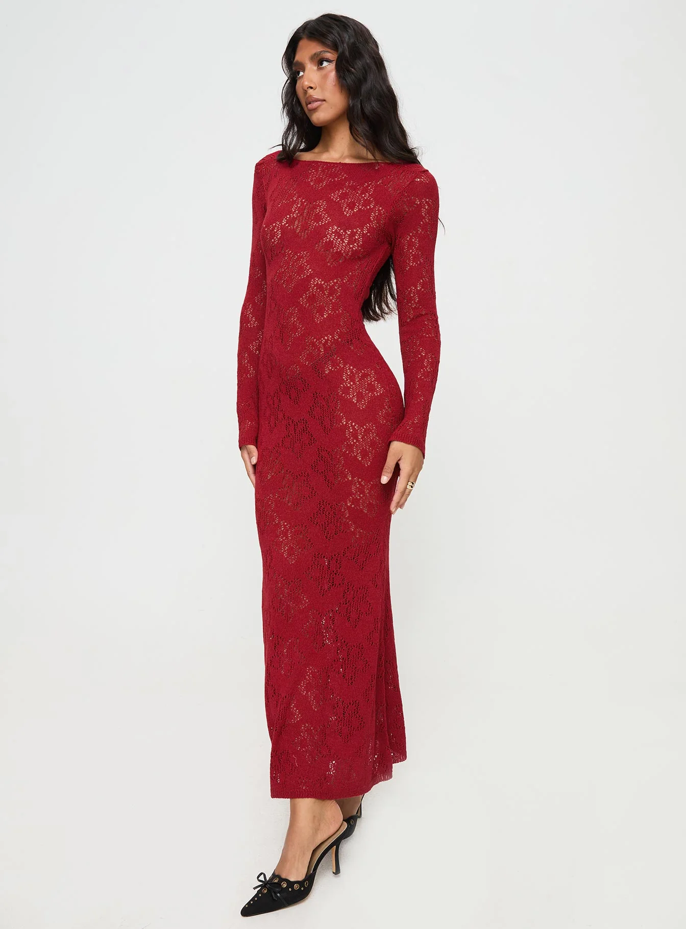 Pricely Long Sleeve Maxi Dress Red