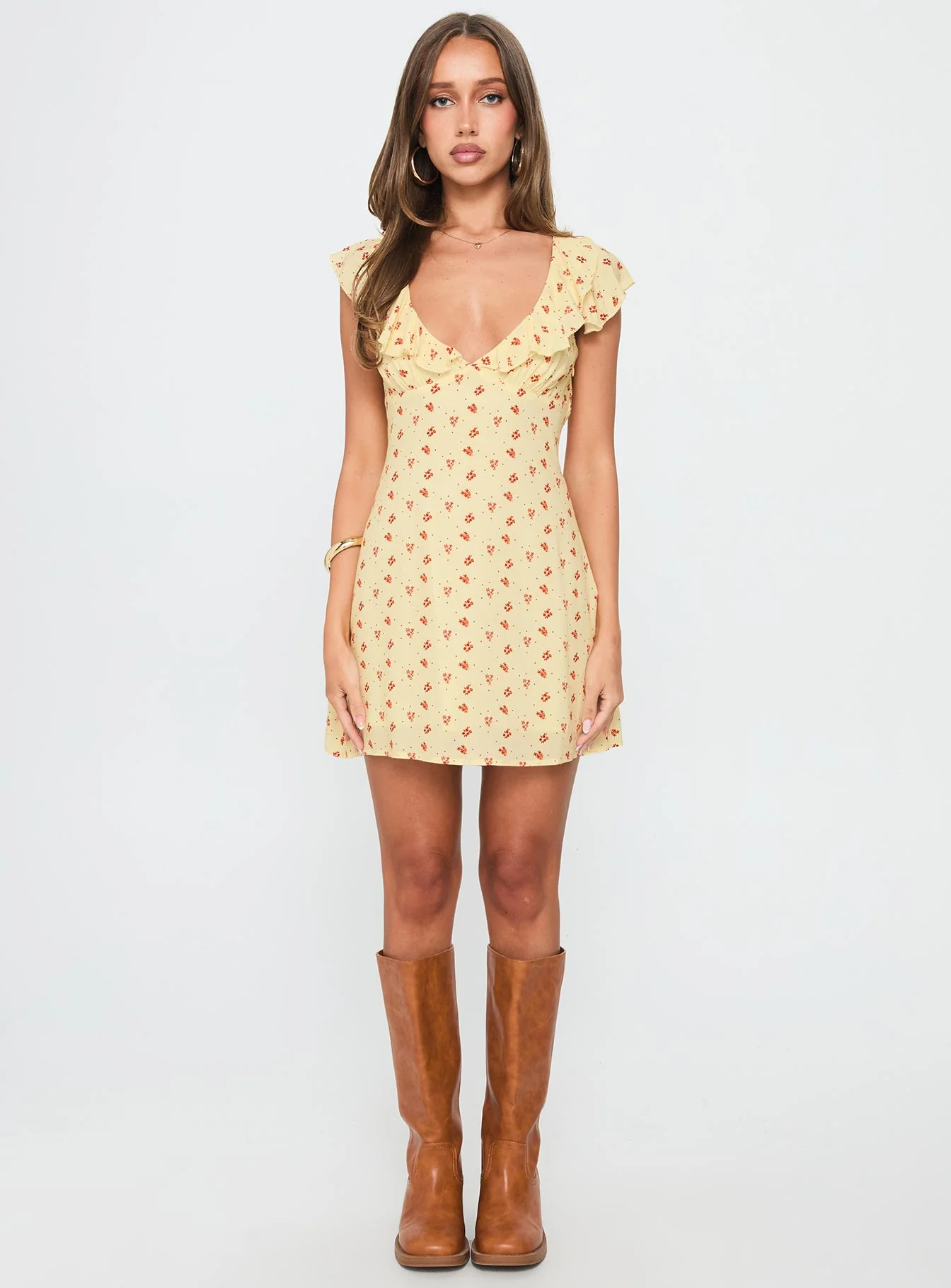Just Me And You Frill Mini Dress Yellow Floral