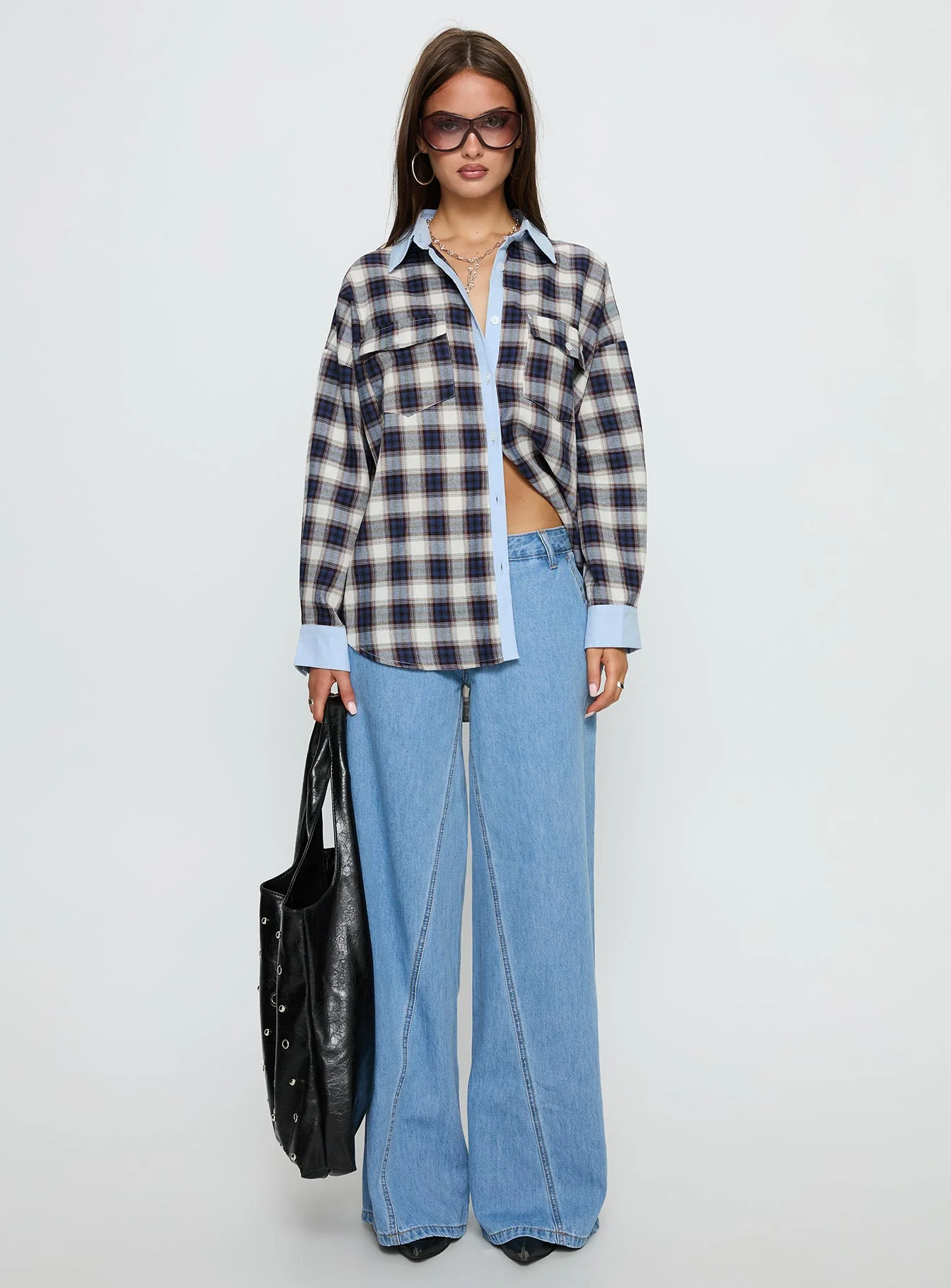 Walda Contrast Flannel Shirt Blue Check