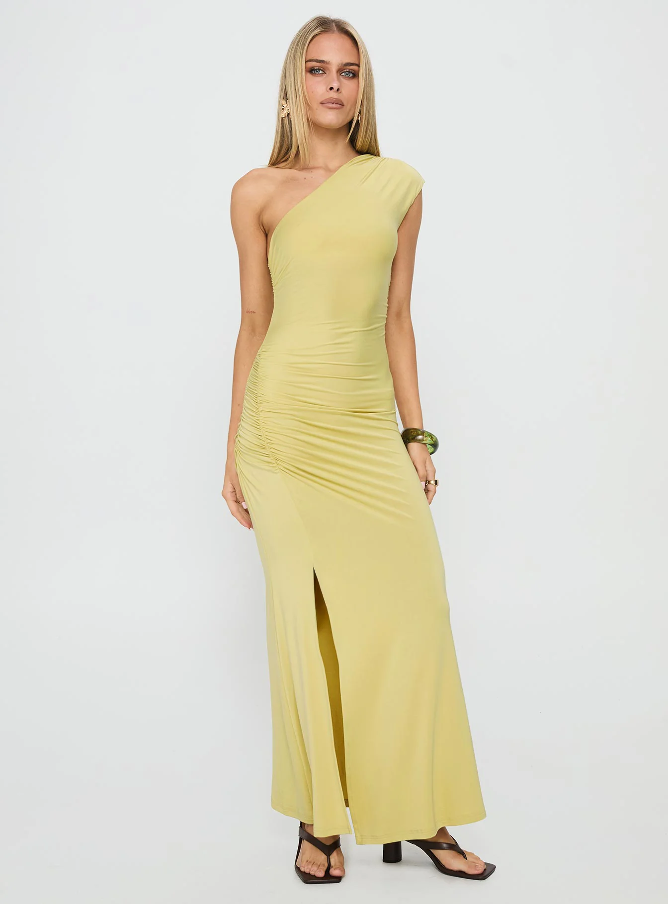 Yvonna Ruched Maxi Dress Citrus