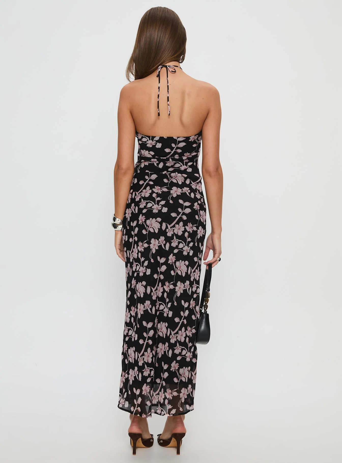 Anisa Halter Maxi Dress Black Floral