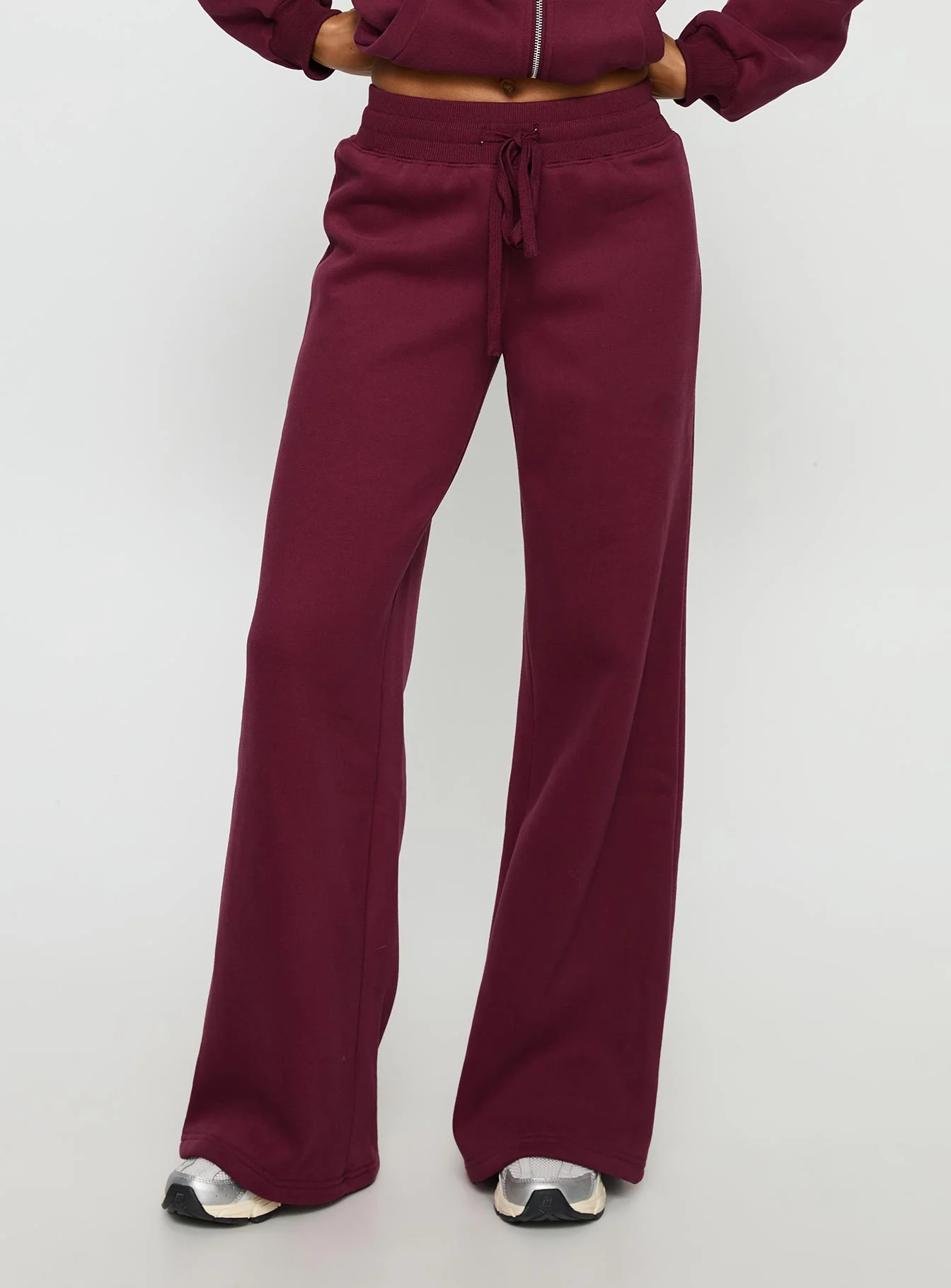 Princess Polly Stargirl Wide Leg Sweat Pants Burgundy