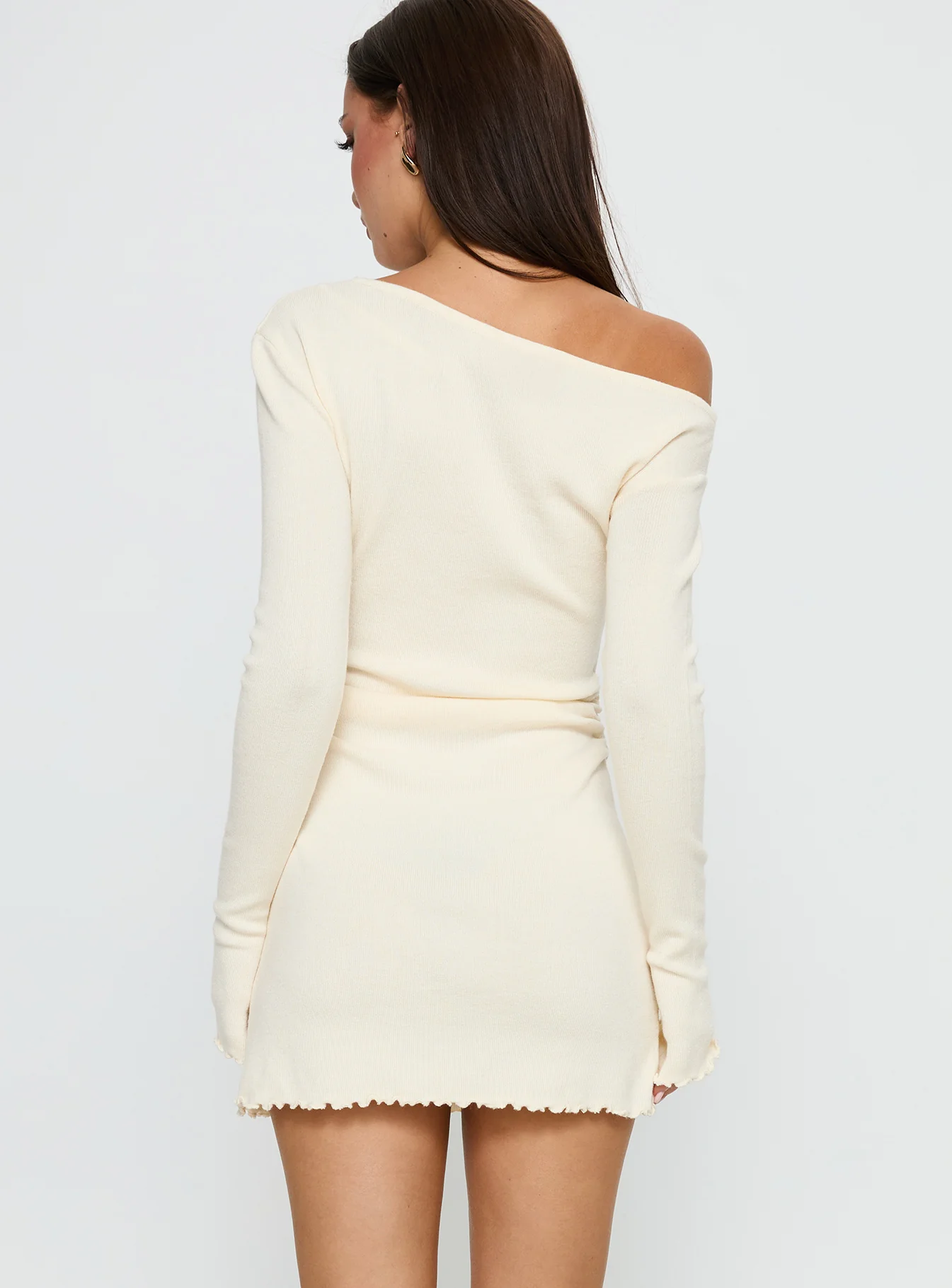 Yelsie Off Shoulder Long Sleeve Mini Dress Cream