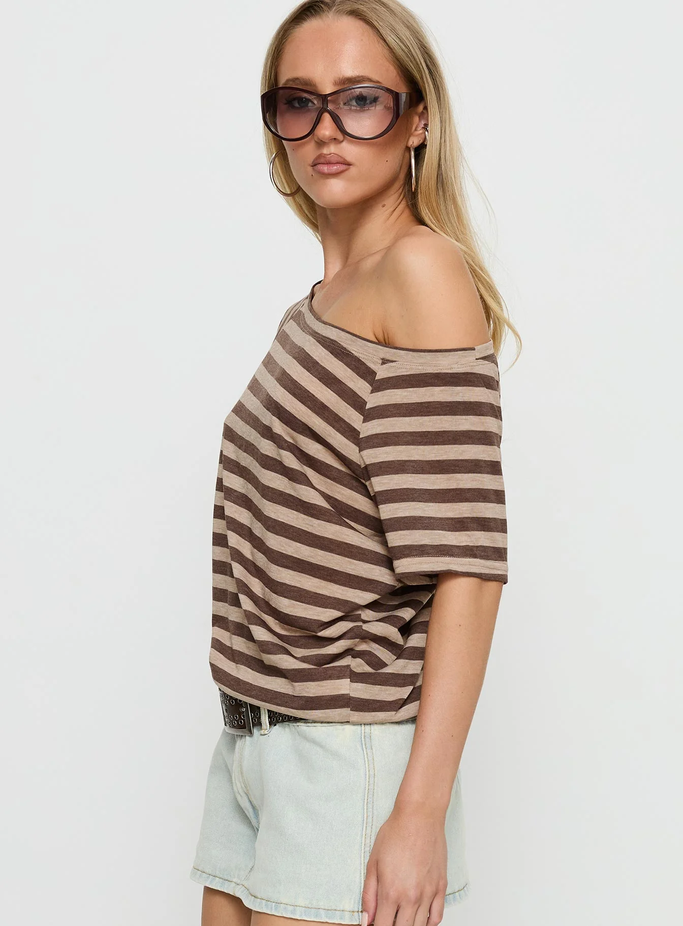 Icon Baby Off Shoulder Top Brown Stripe
