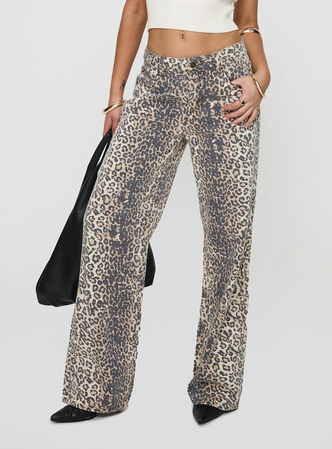 Top Model Low Rise Straight Leg Jeans Leopard Fade