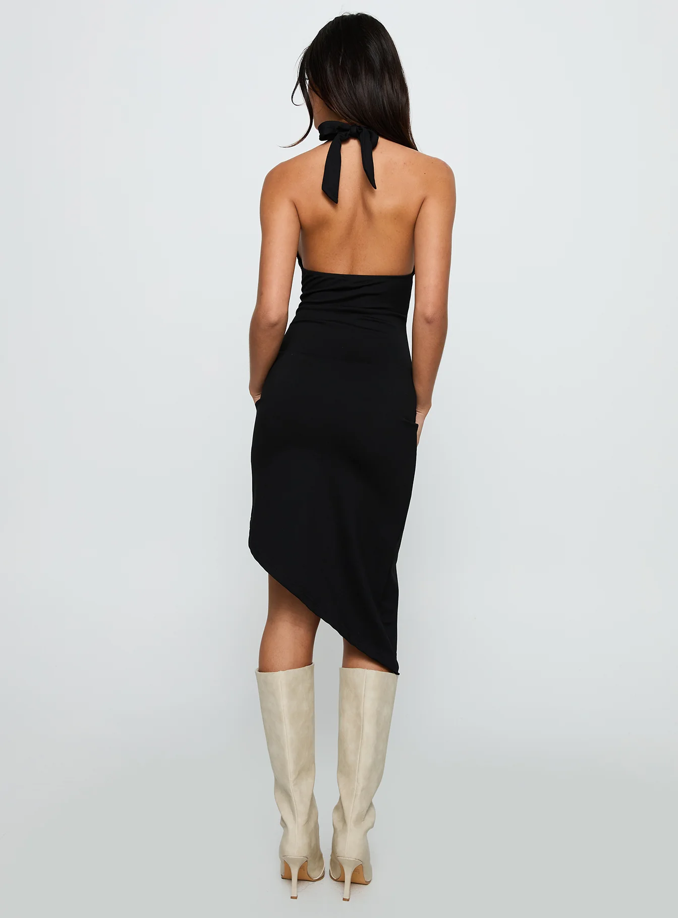 Whimsy Asymmetrical Midi Dress Black