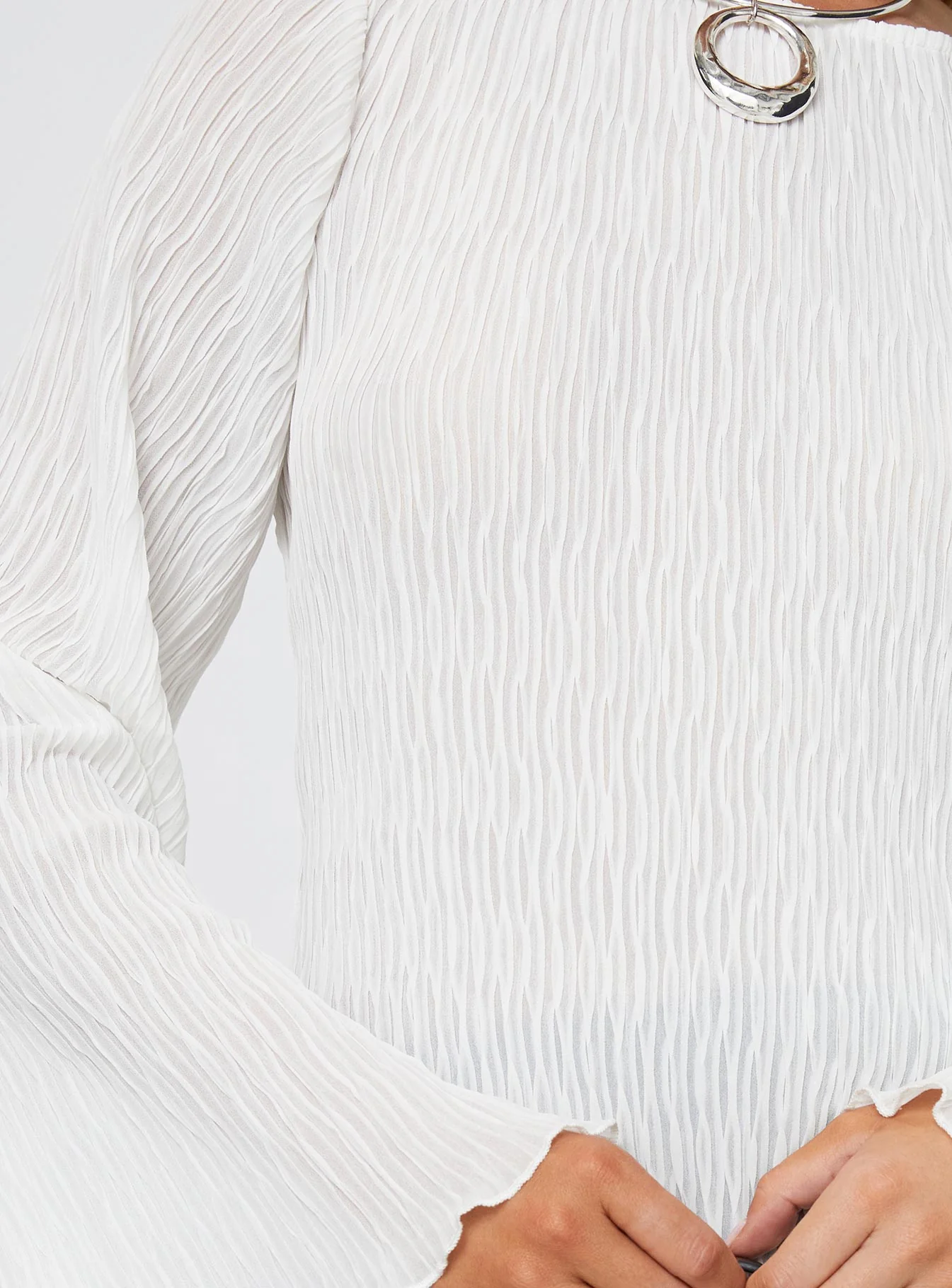 Mosaic Long Sleeve Sheer Top White