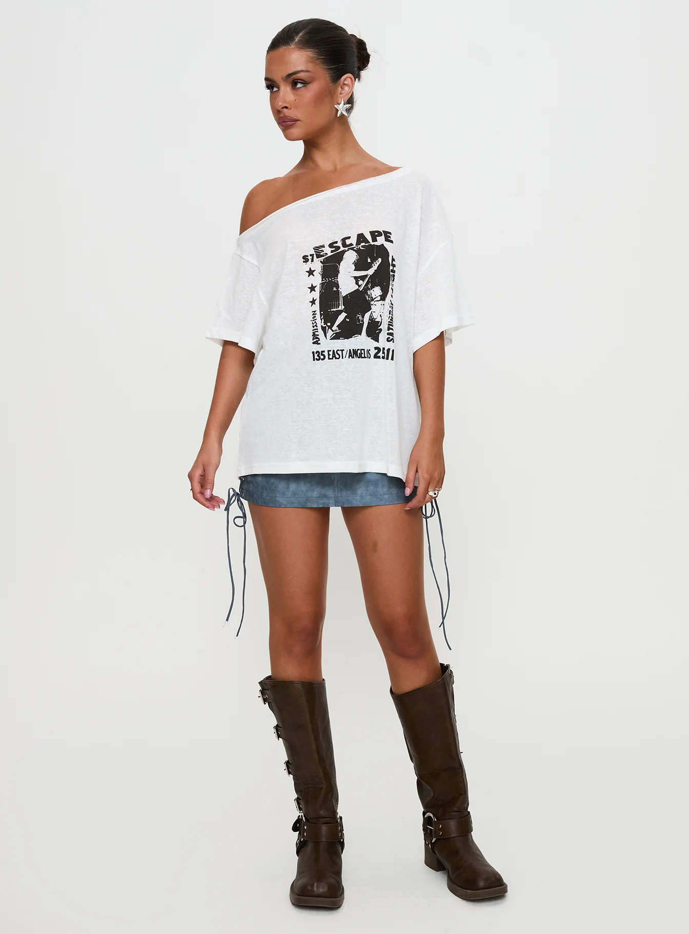 Kippa Off The Shoulder Tee White