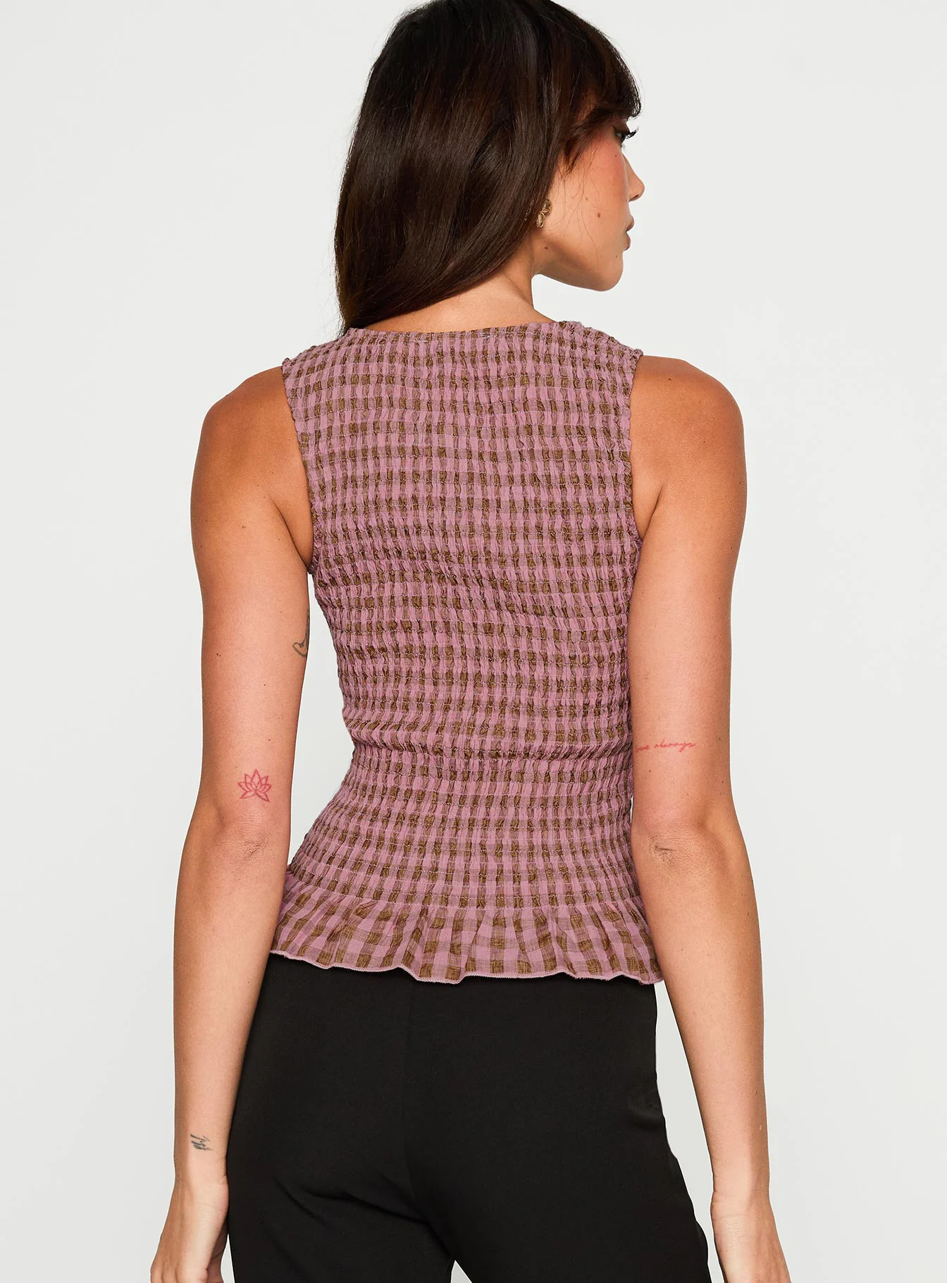 Chauntelle Ruched Top Pink Check