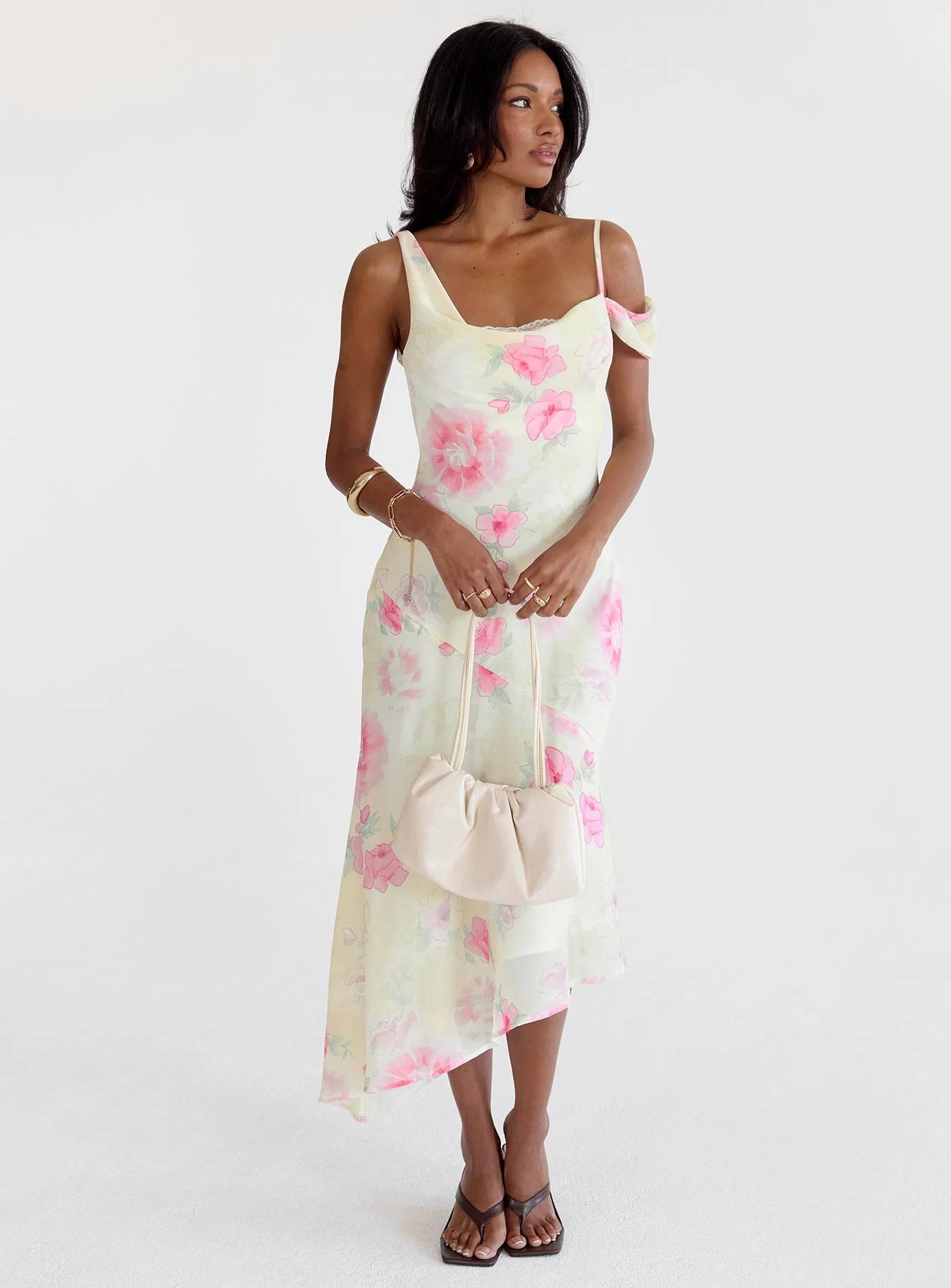 Somebody Like Me Asymmetrical Midi Dress Pink Floral