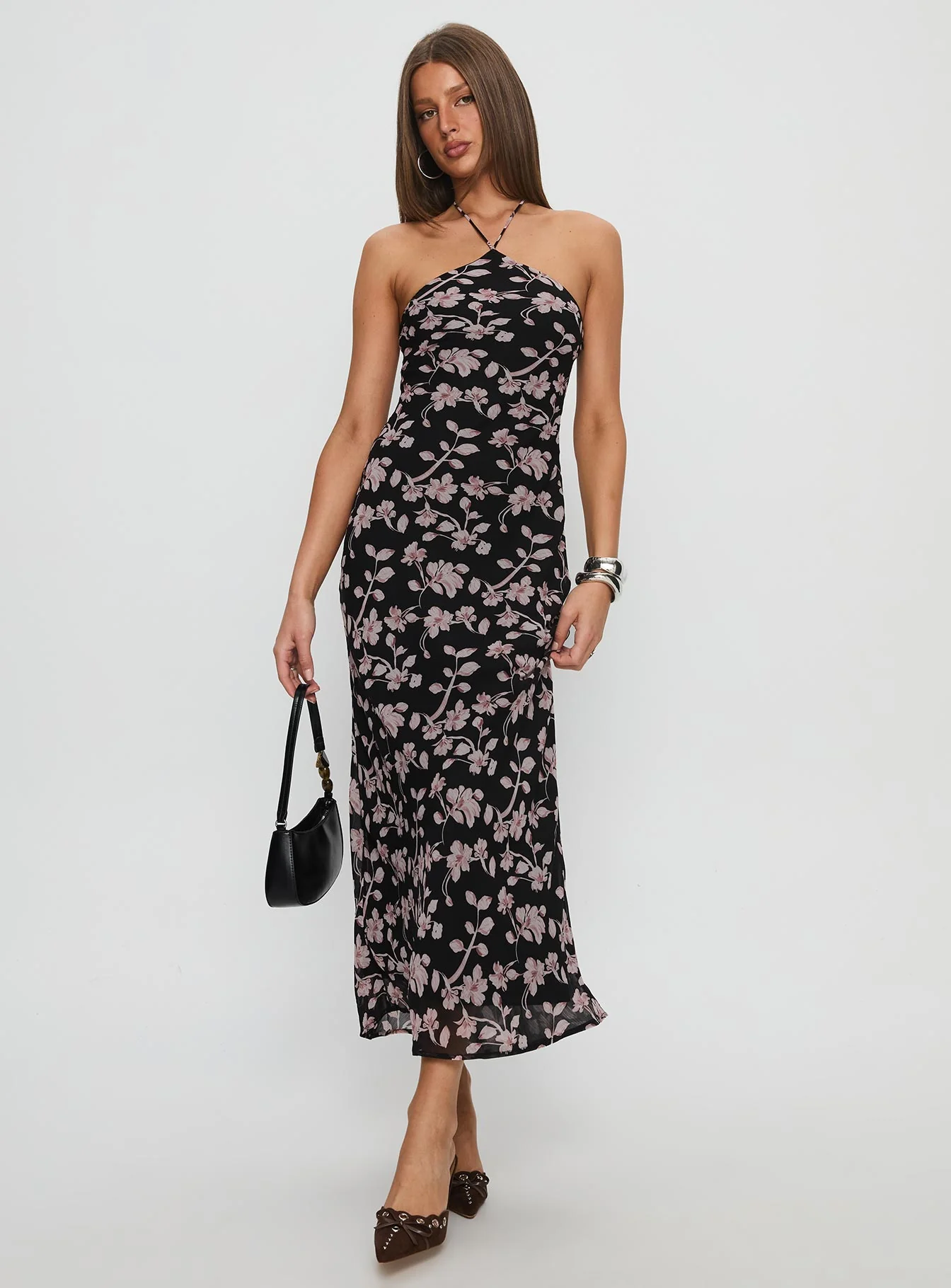Anisa Halter Maxi Dress Black Floral