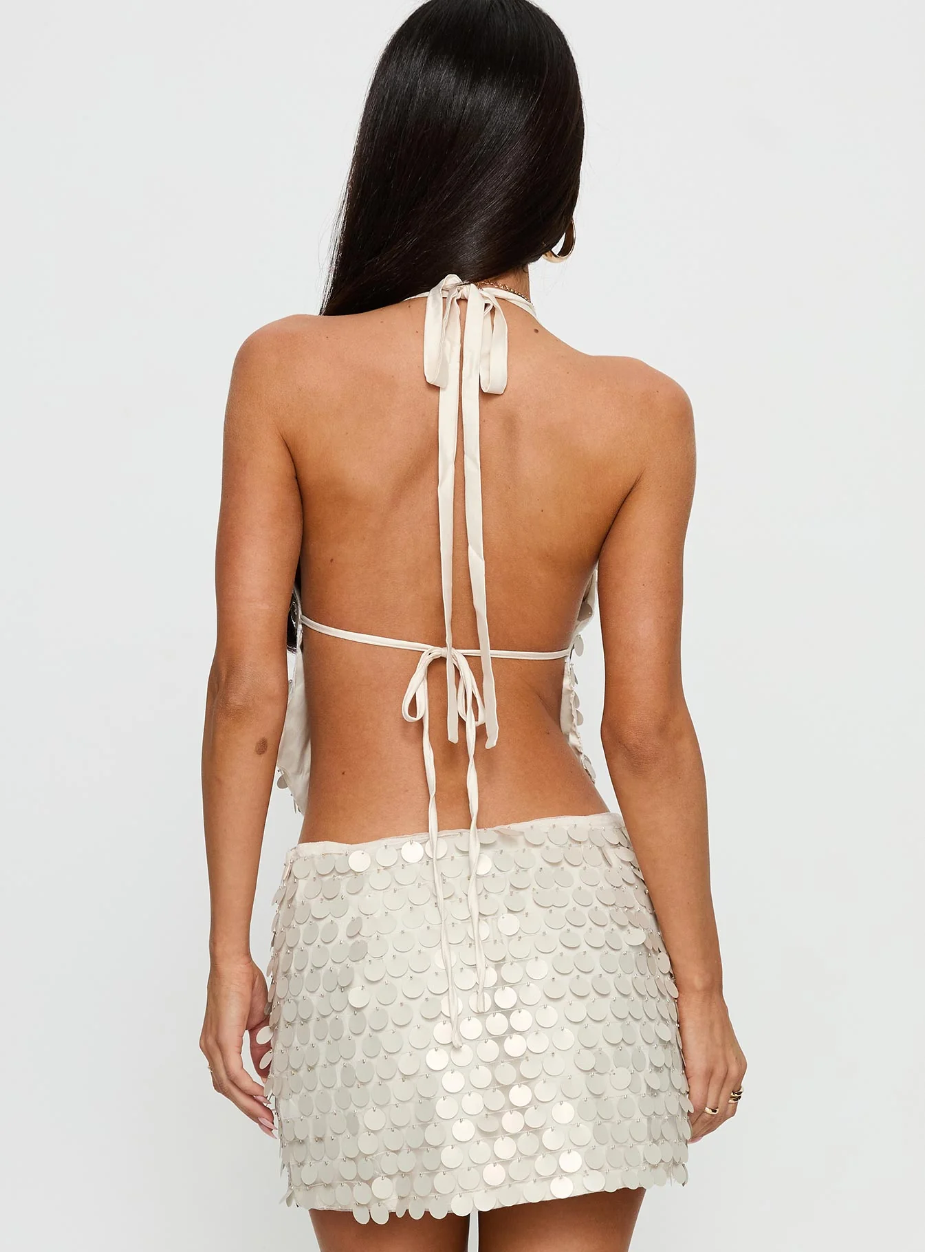 Brittanie Sequin Backless Top Cream