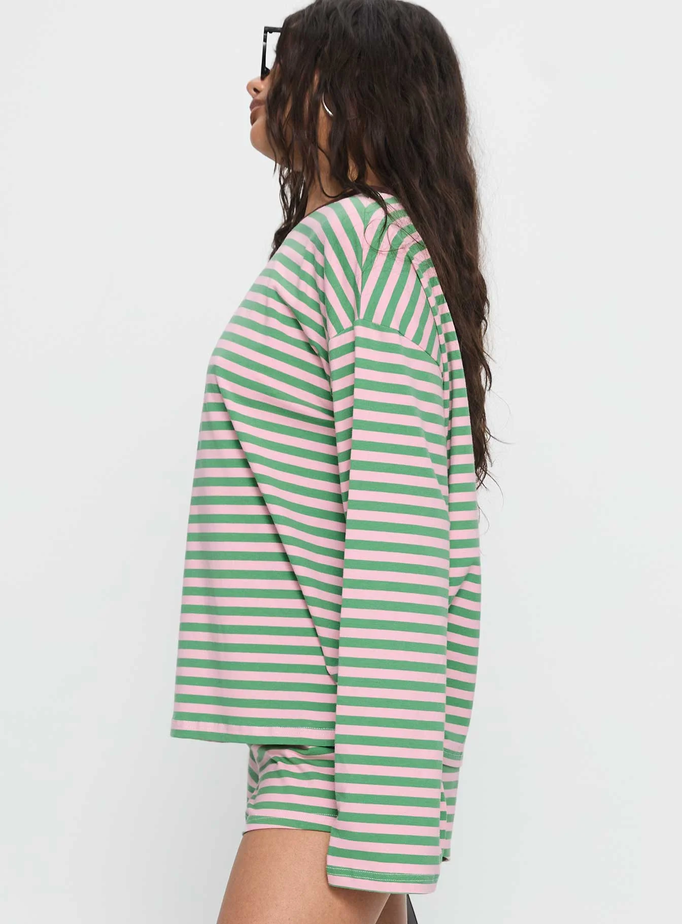 Settle Down Long Sleeve Top Green / Pink Stripe