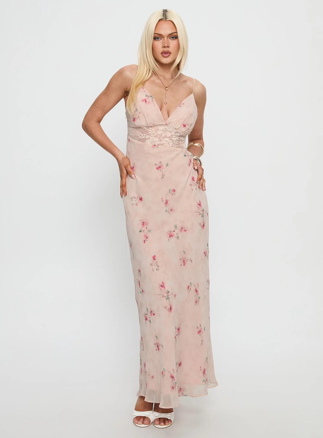 Rheina Lace Maxi Dress Pink Floral