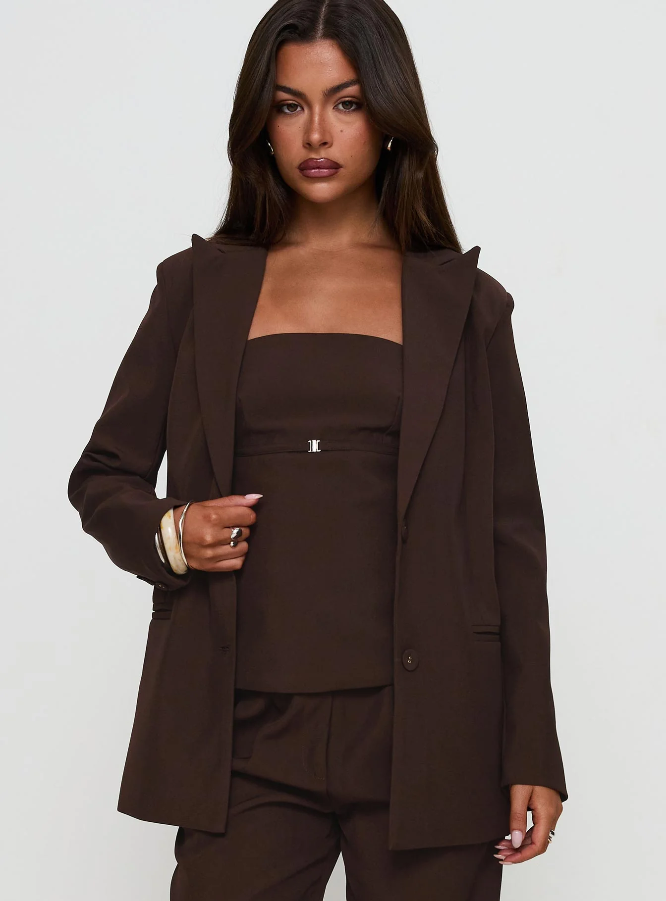 Crowd Pleaser Oversized Blazer Chocolate