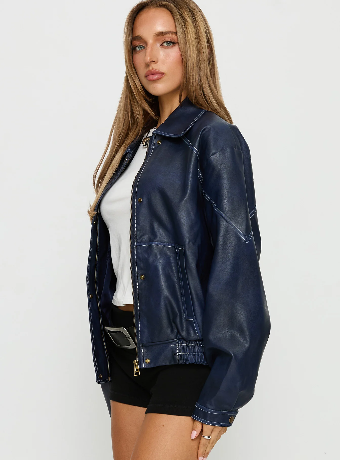 Jaxton Faux Leather Jacket Navy