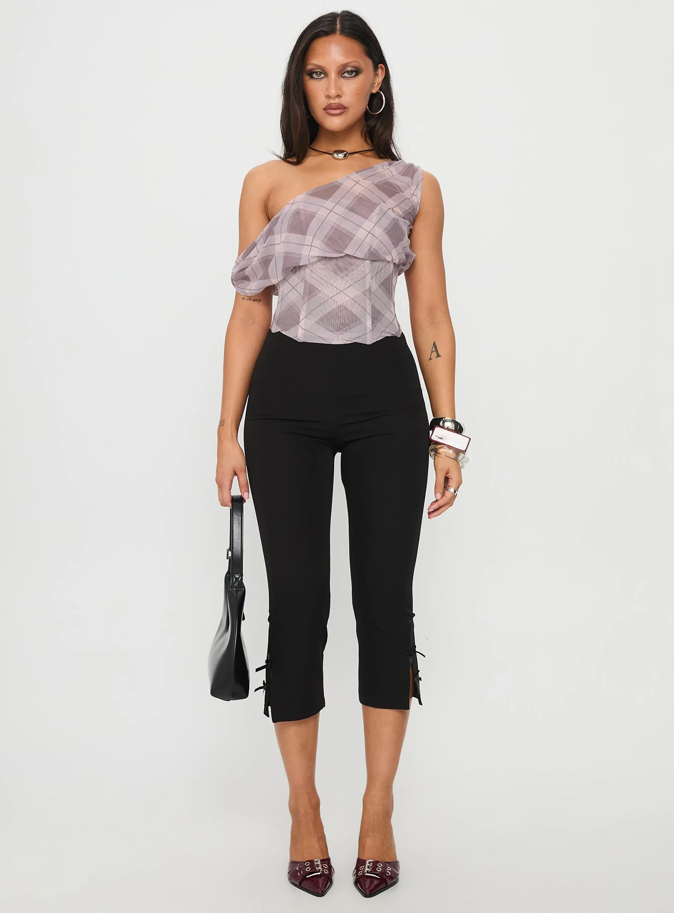 Amabelle Corset Draped Top Multi Plaid