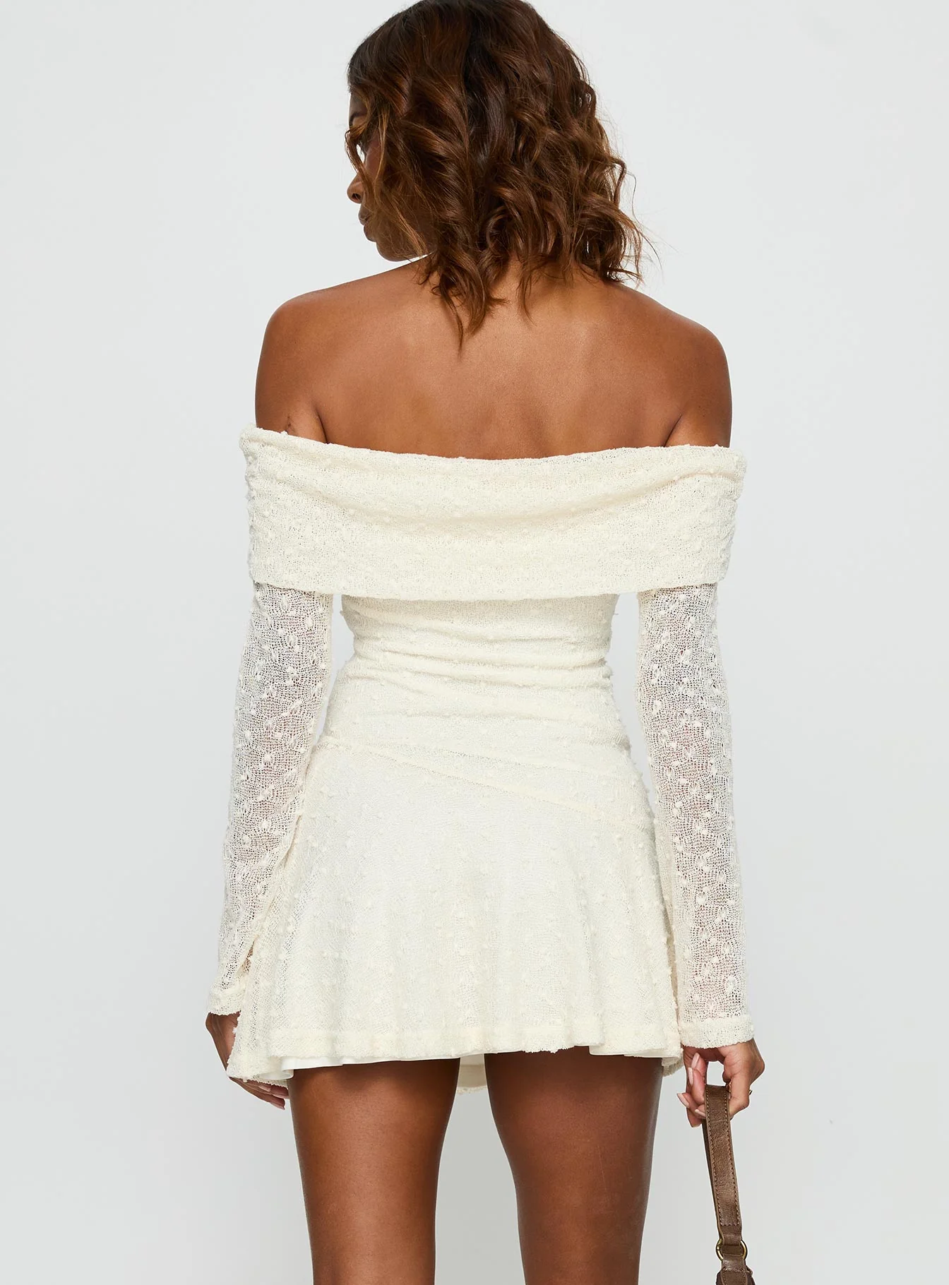 Ivee Off Shoulder Long Sleeve Mini Dress Cream