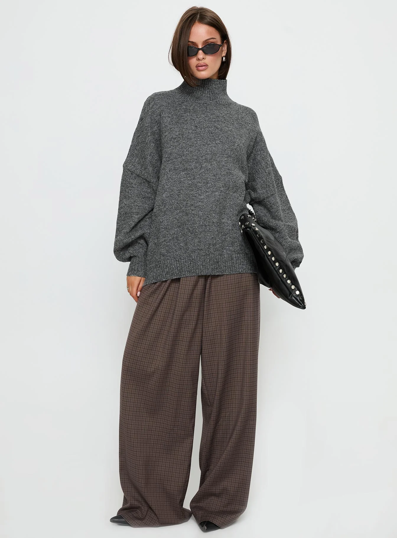 Patrizia Funnel Neck Knit Sweater Grey