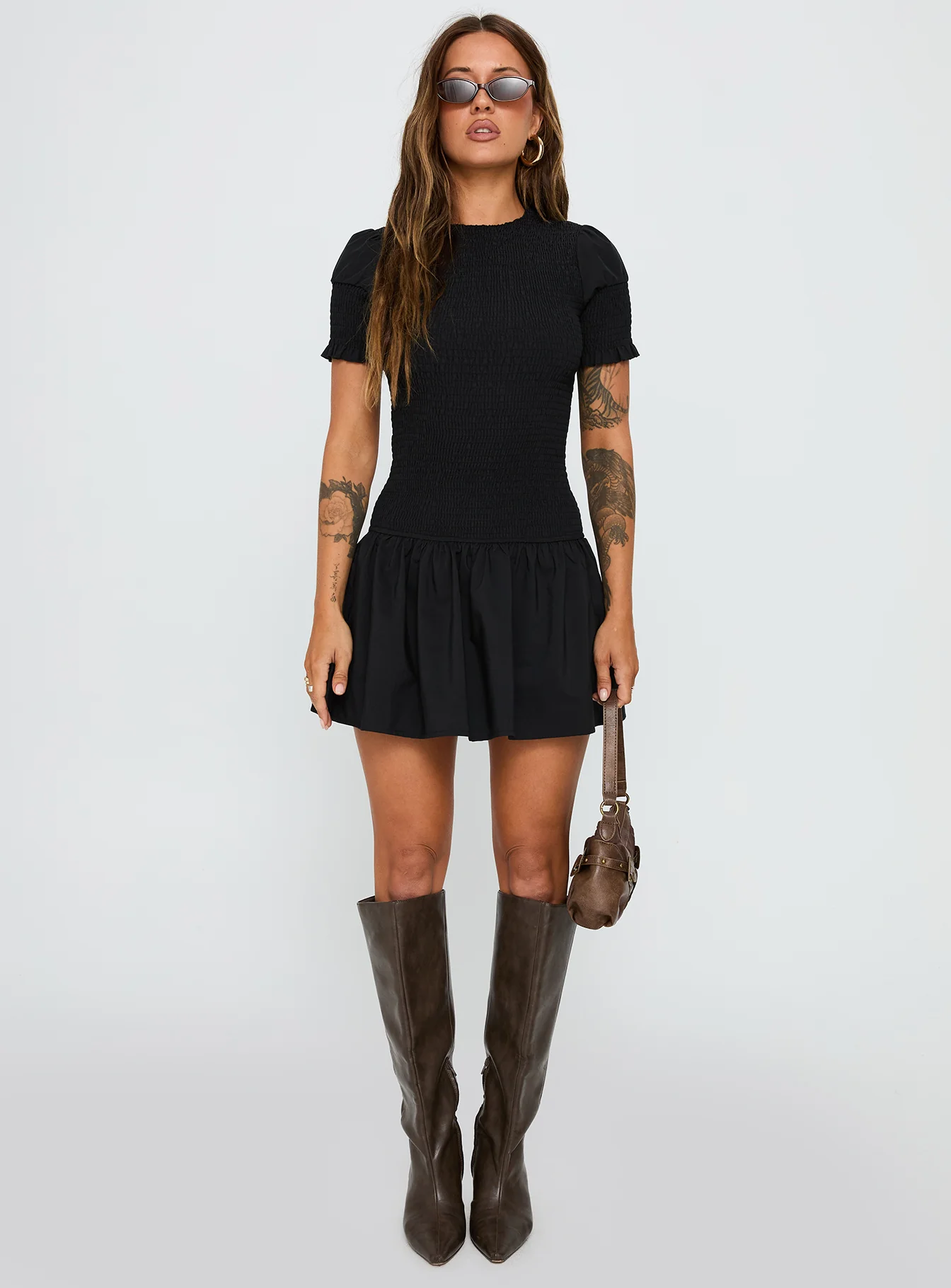 Laurita Shirred Mini Dress Black