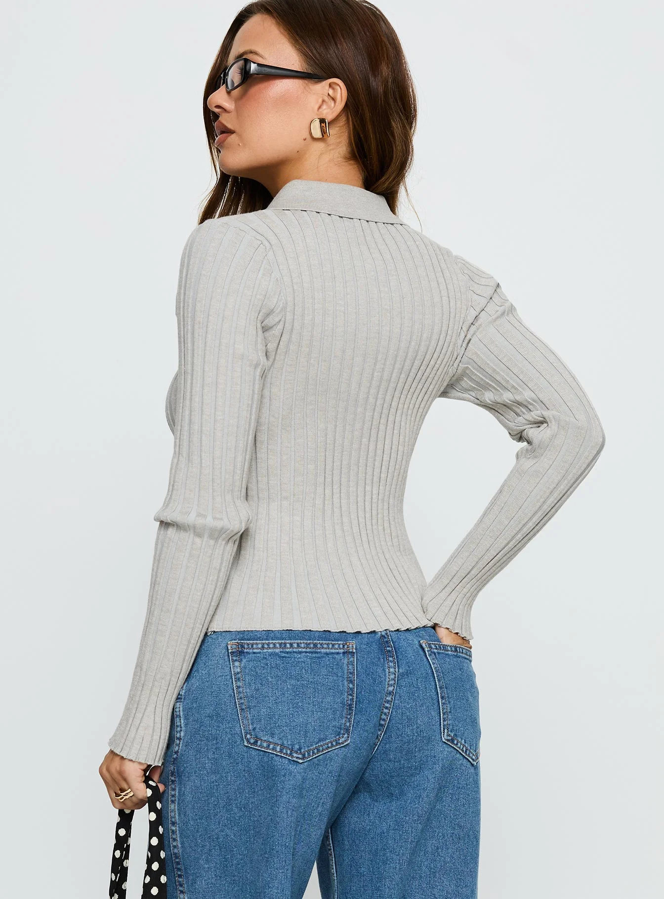 Wakely Collared Long Sleeve Top Grey