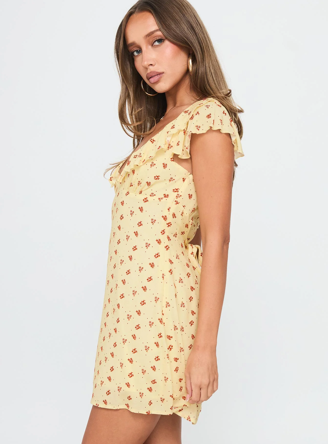 Just Me And You Frill Mini Dress Yellow Floral