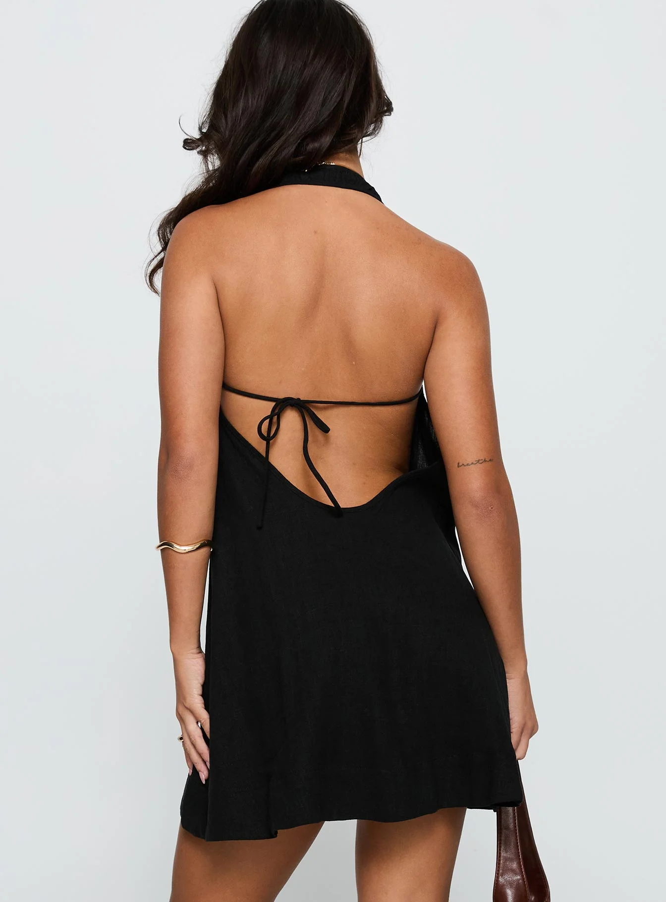 Daydreams Linen Blend Halter Mini Dress Black