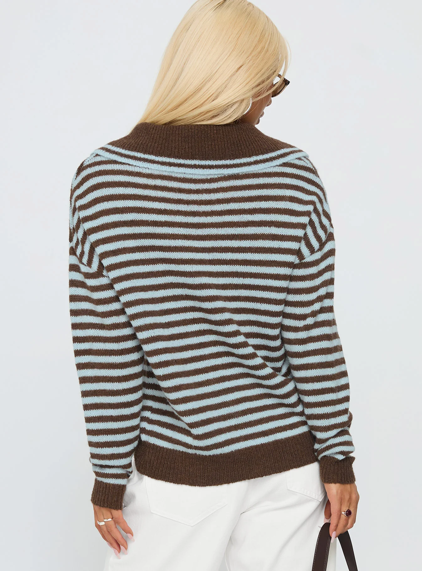 Moon Went Dark Collared Knit Sweater Stripe