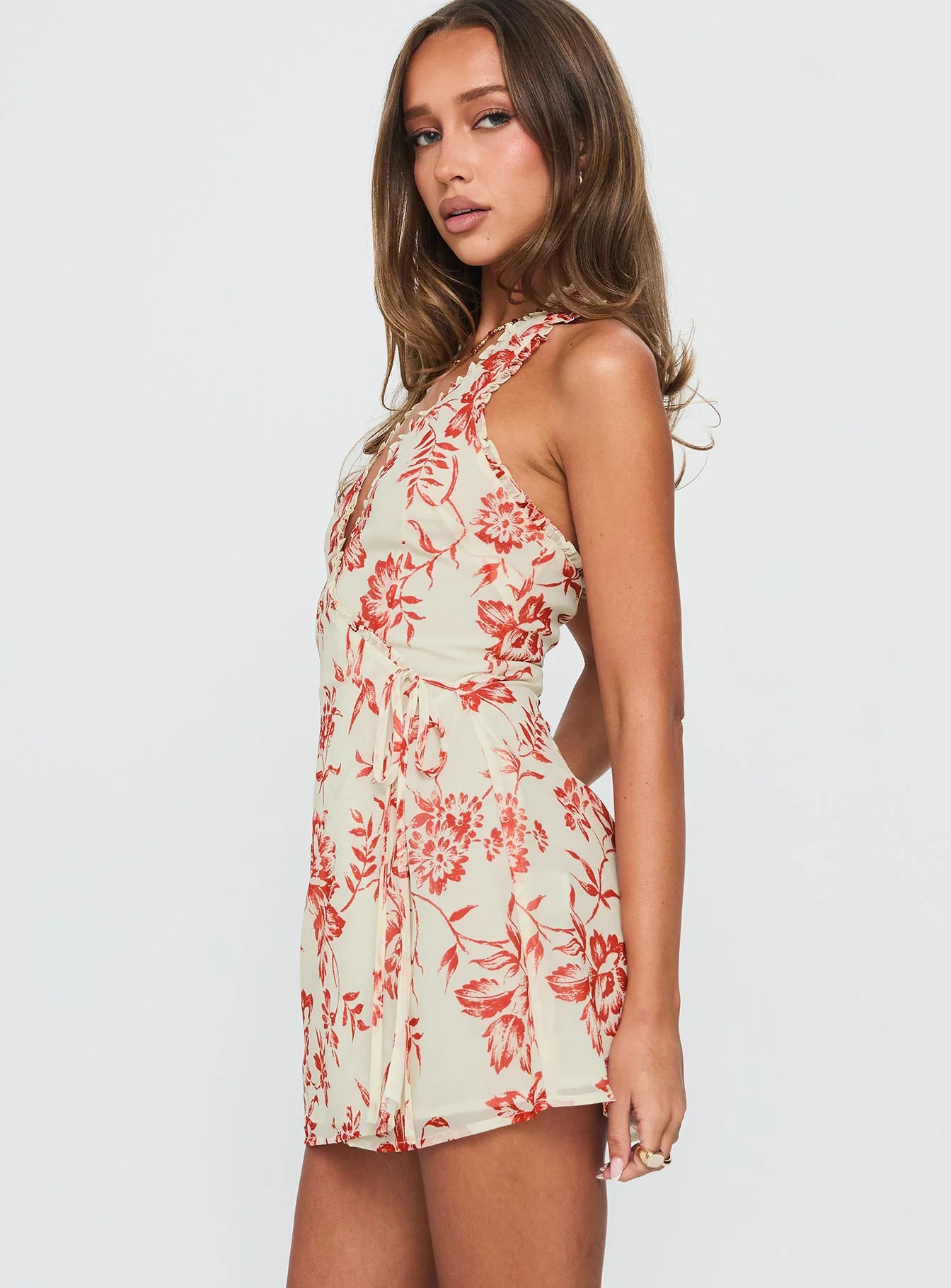 Taija Wrap Mini Dress Orange / Cream Floral