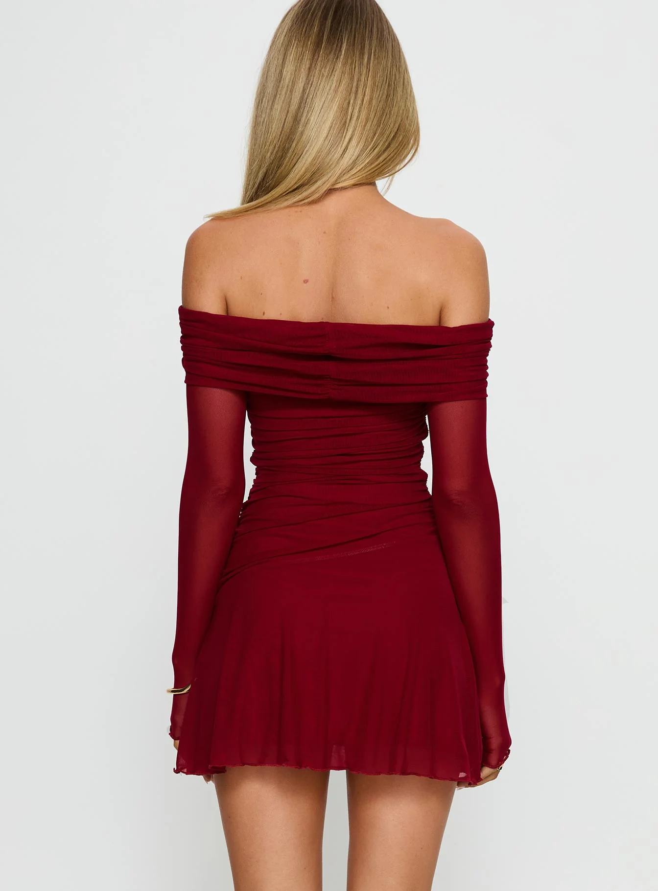 Koki Long Sleeve Off Shoulder Mini Dress Red