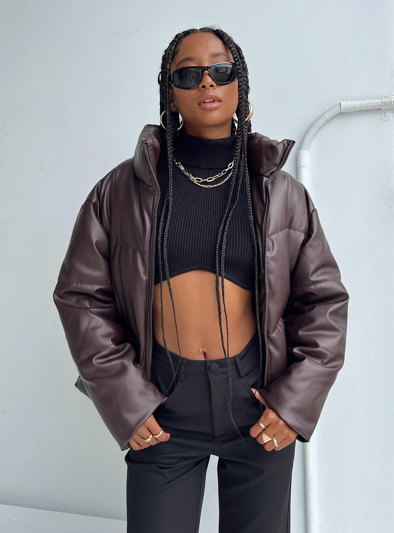 Thyne Quilted Puffer Jacket Brown