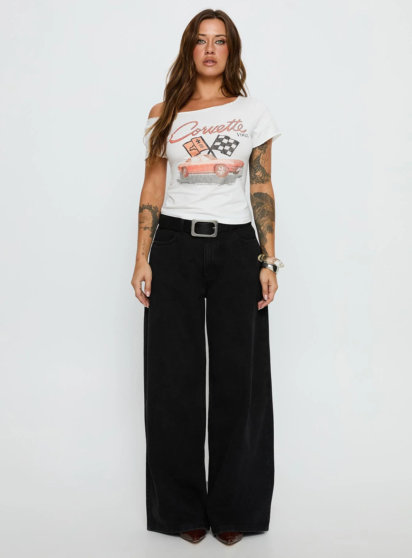 Corvette 1963 Off Shoulder Graphic Top White