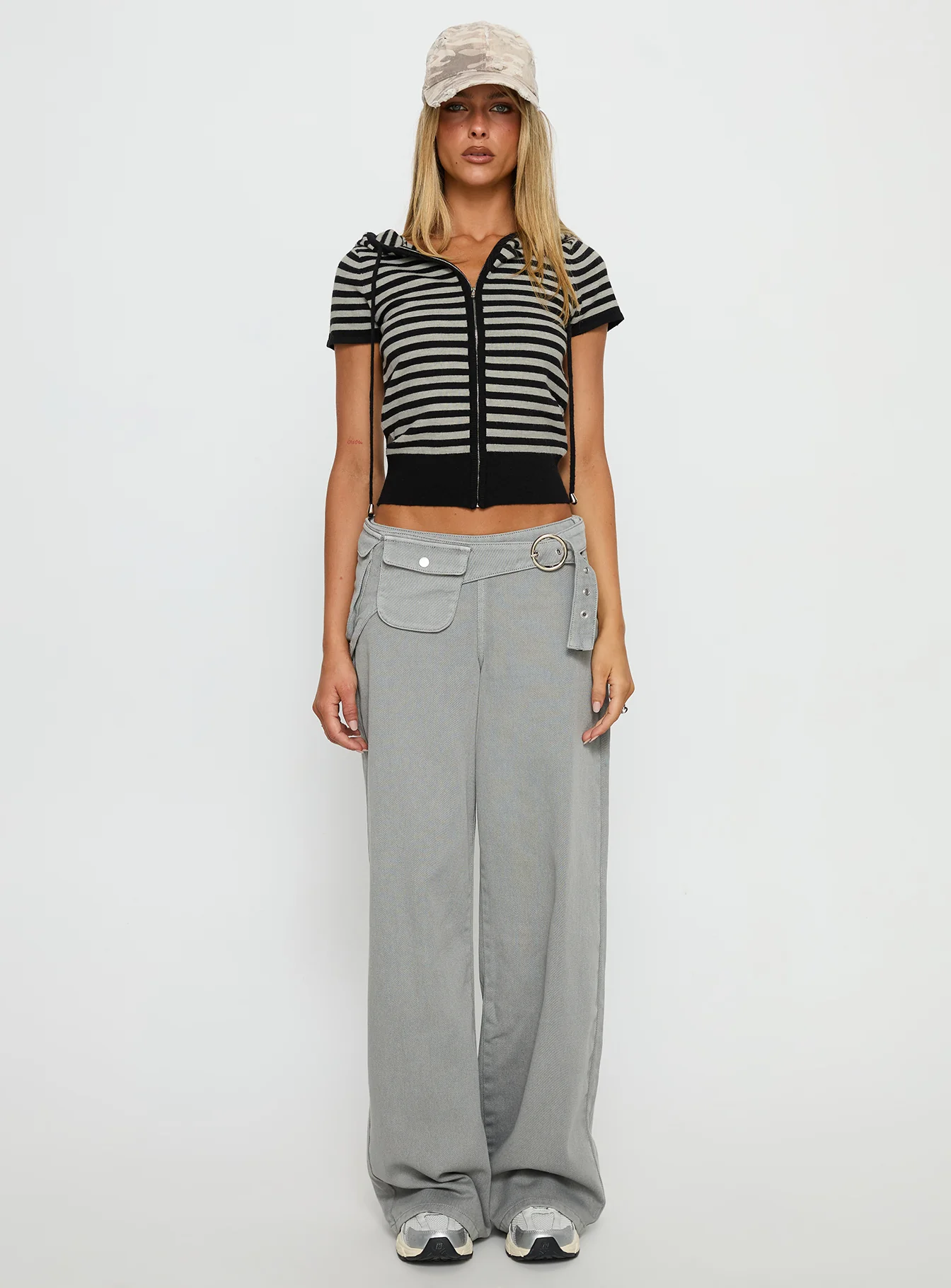 Kahlee Zip Through Hoodie Grey / Black Stripe