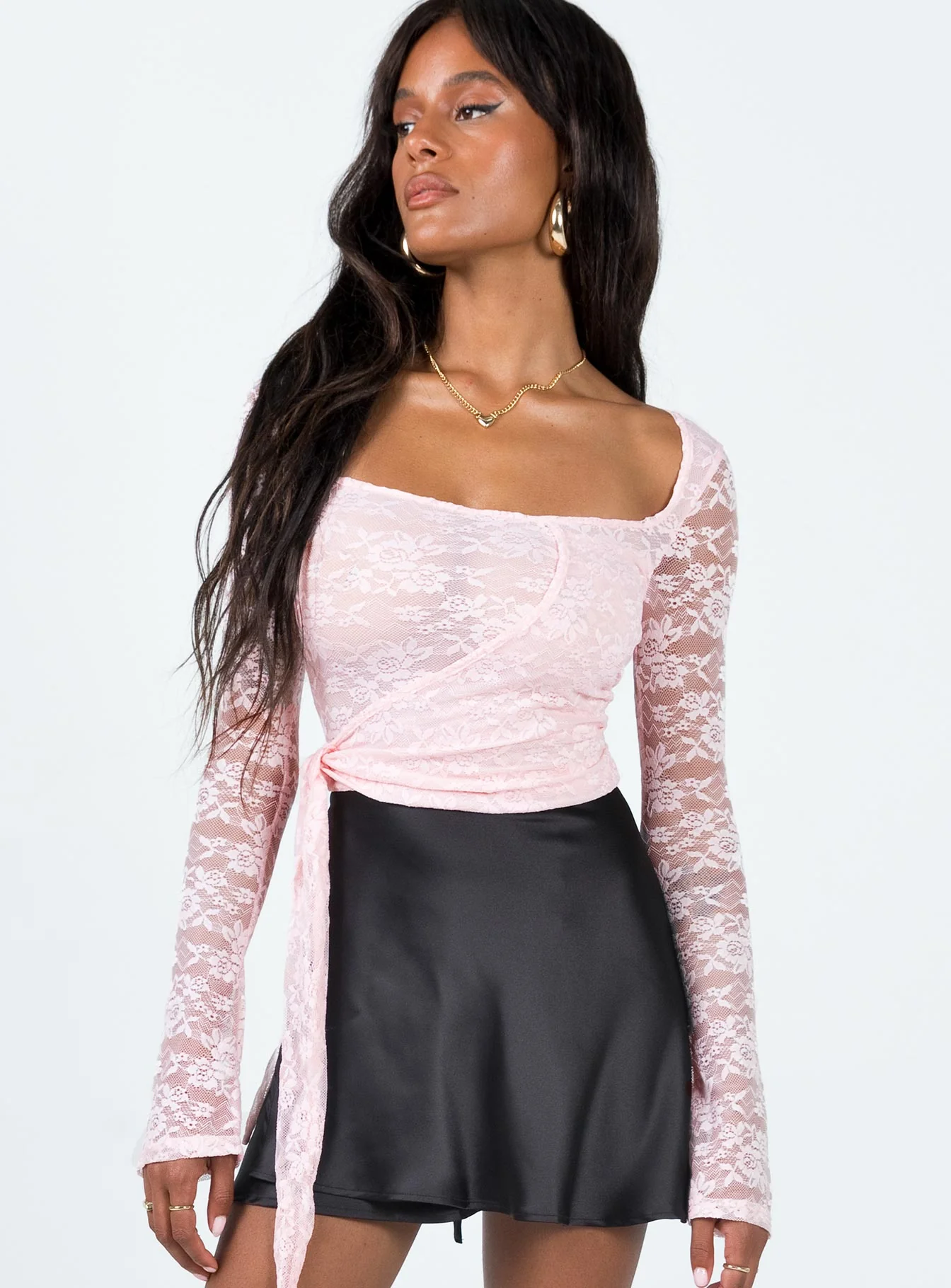 Danalah Lace Wrap Top Pink